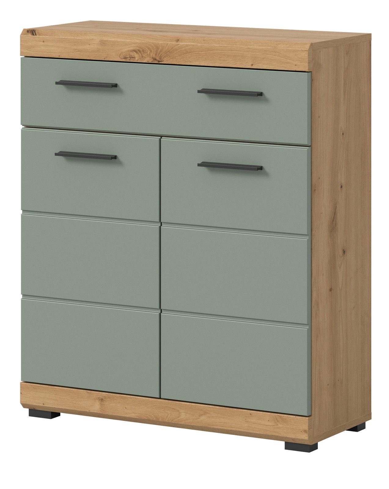 Inn.Furn Badkommode Shawn (Badschrank in Salbei und Artisan Eiche, 2-türig, 74 x 88 cm), mit Vollauszug und viel Stauraum