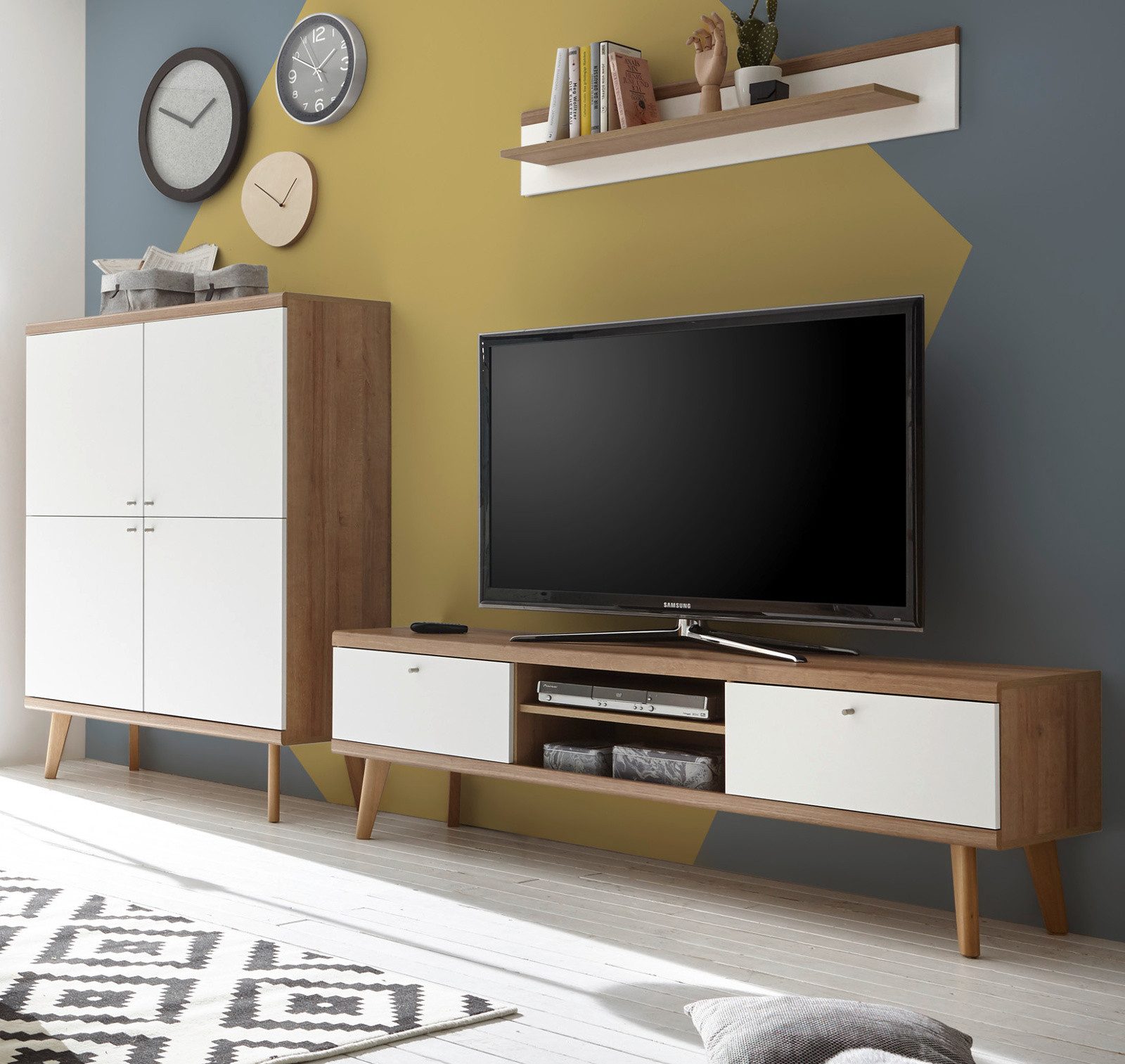 Furn.Design Wohnwand Helge, (in weiß und Eiche Riviera, 3-St., 277 x 160 cm), skandinavisches Design