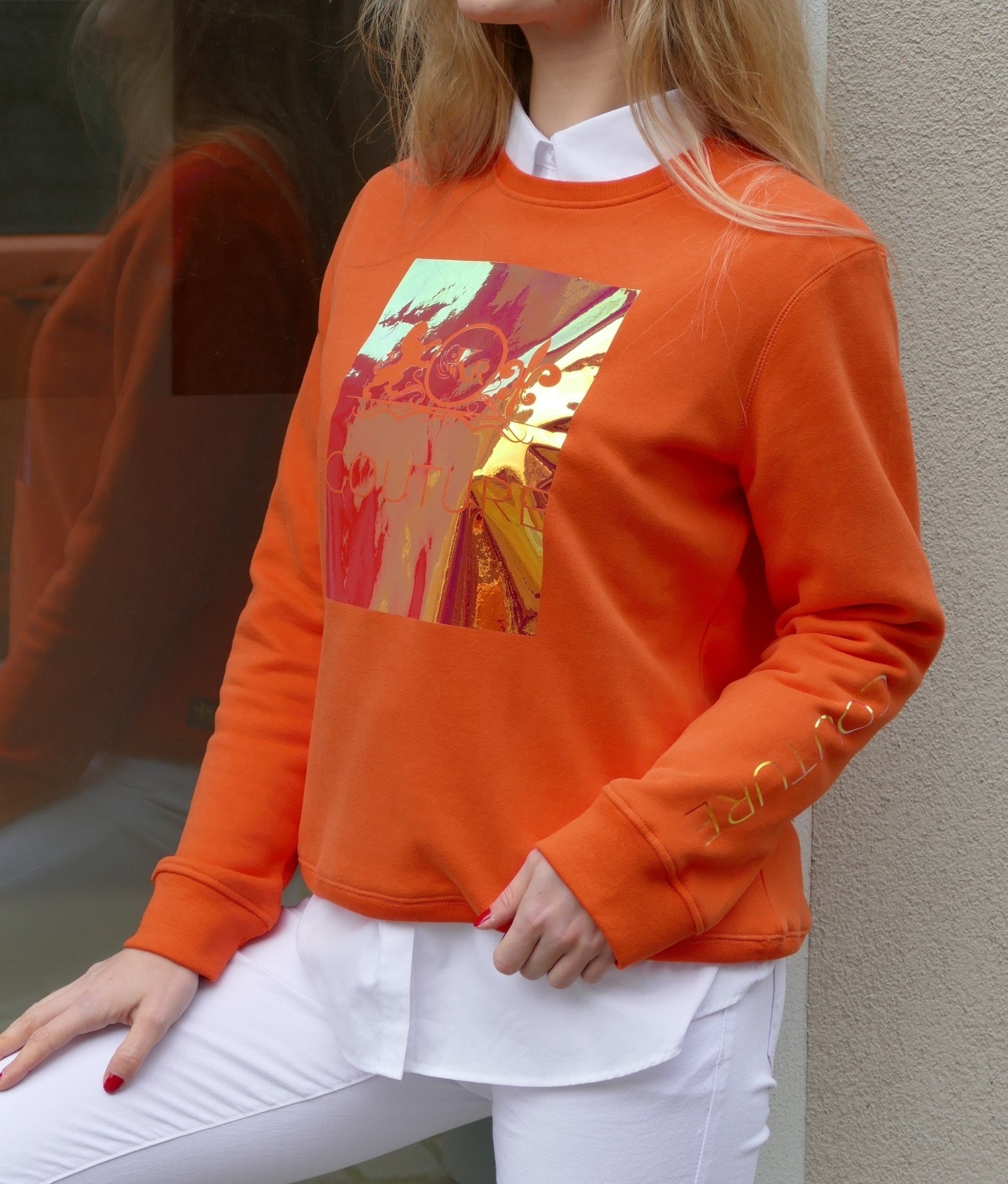KR-Industries Rundhalspullover Sweat luxuriösem Design mit Wild edler Orange Pullover