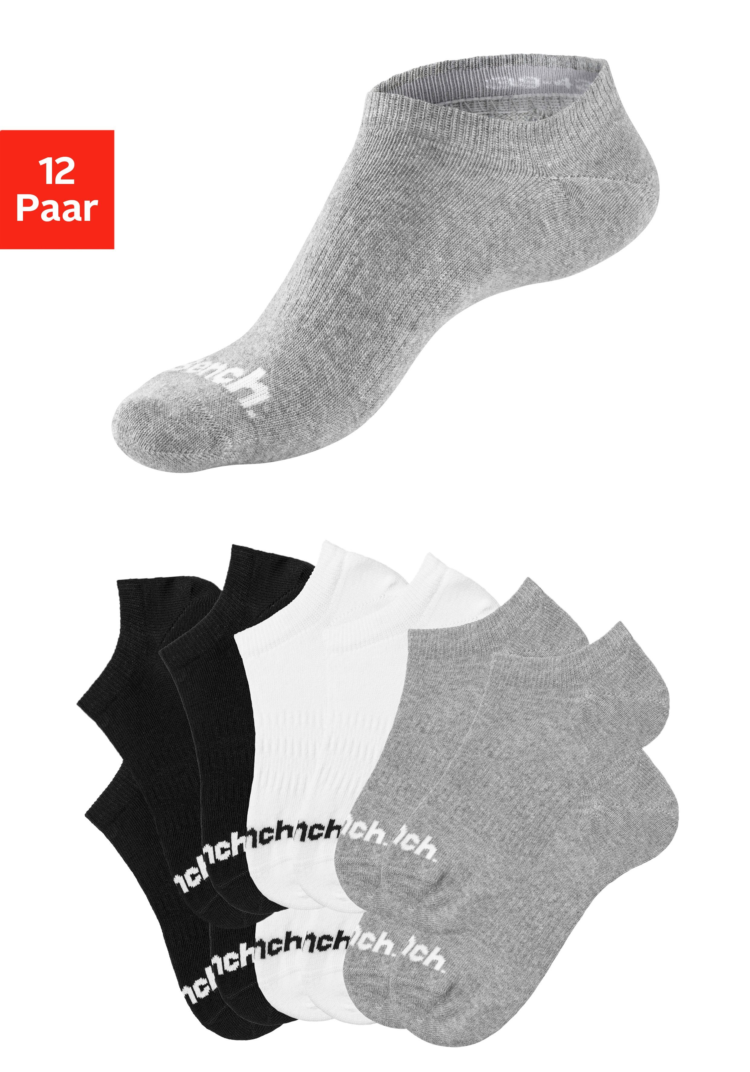 Bench. Sportsocken (Set, 12-Paar) Sneakersocken verschwinden im Schuh 4x schwarz, 4x weiß, 4x grau-meliert