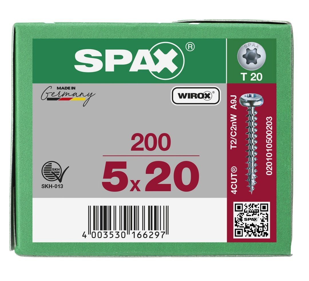 St), Spanplattenschraube SPAX weiß 5x20 verzinkt, 200 (Stahl mm Universalschraube,