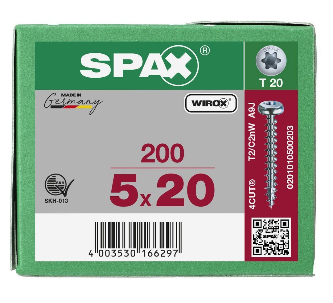 verzinkt, mm 200 Universalschraube, Spanplattenschraube weiß 5x20 St), (Stahl SPAX