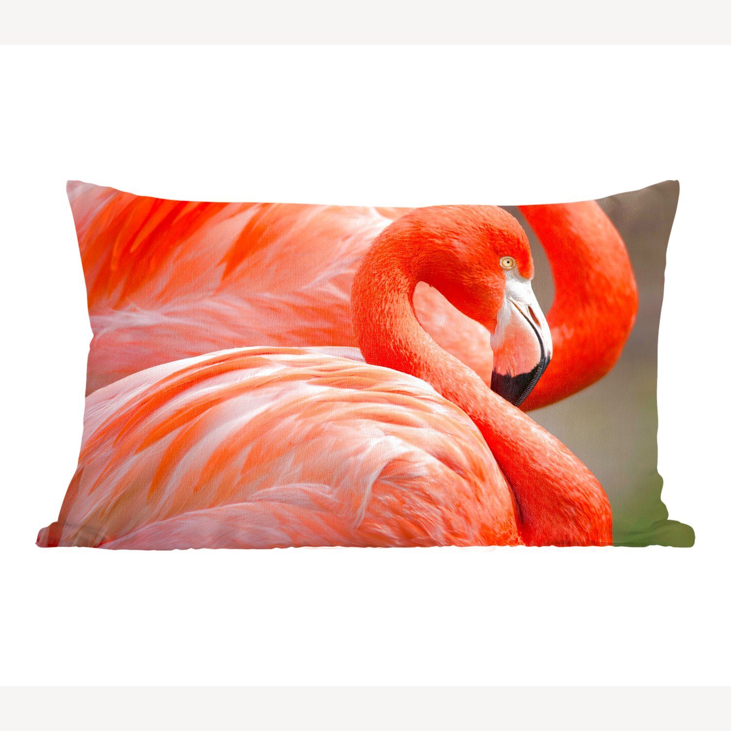MuchoWow Dekokissen Zwei Flamingos stehen nebeneinander, Wohzimmer Dekoration, Zierkissen, Dekokissen mit Füllung, Schlafzimmer