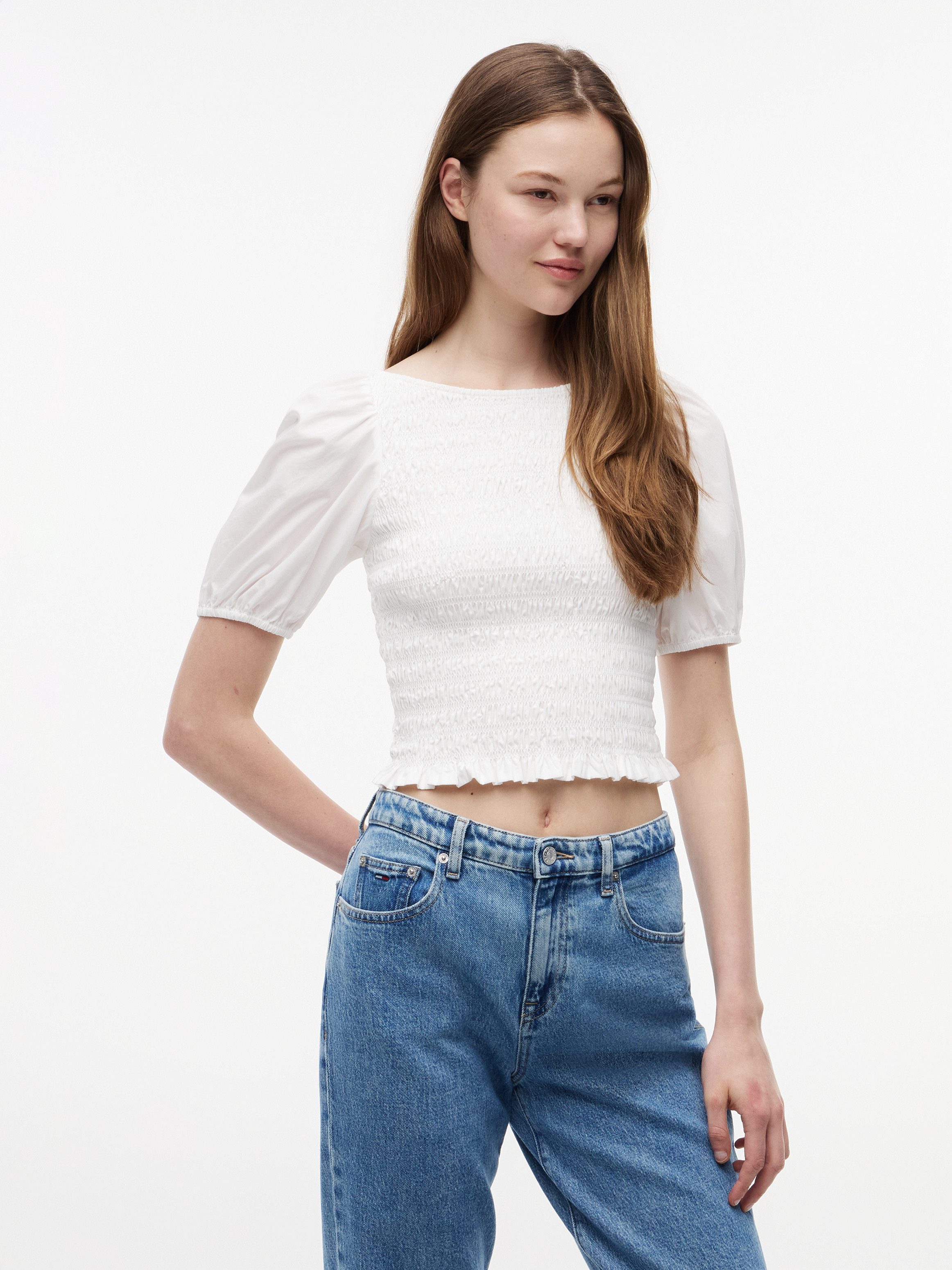 Tommy Jeans Kurzarmbluse TJW SMOCKED SS BLOUSE Baumwolle, Puffärmel