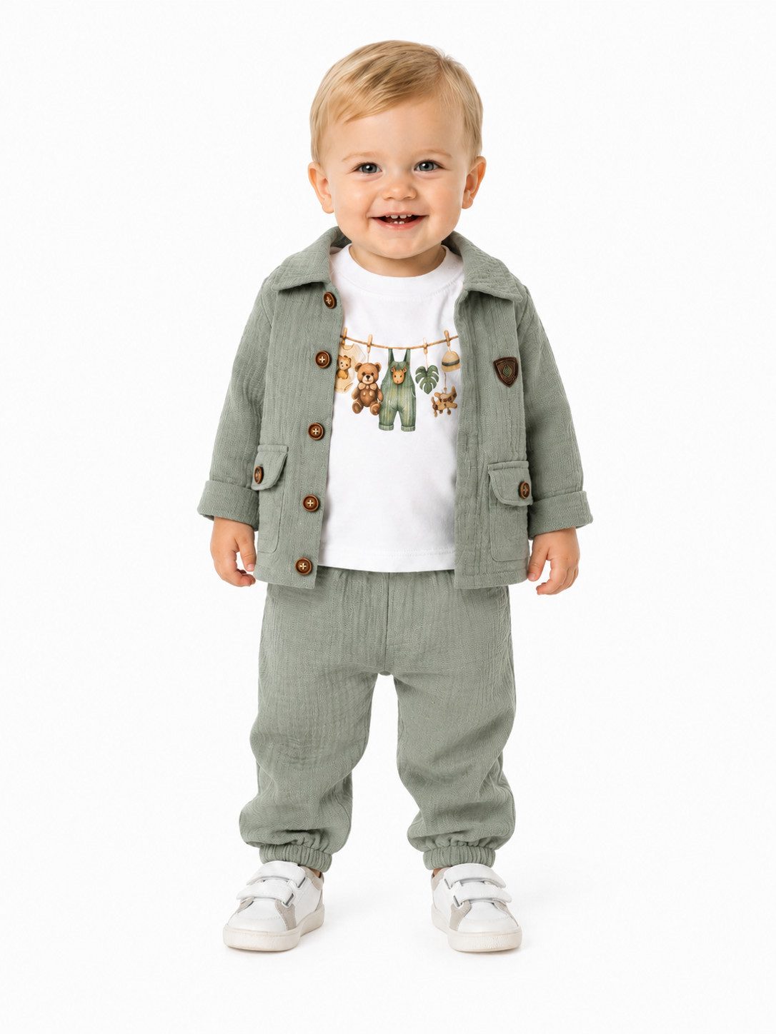 Lorey Medtec Neugeborenen-Geschenkset Baby Jungen Outfit, 3er Set: Jacke, Langarmshirt, Hose, 100% Baumwolle (Jacke + Langarmshirt + Hose)