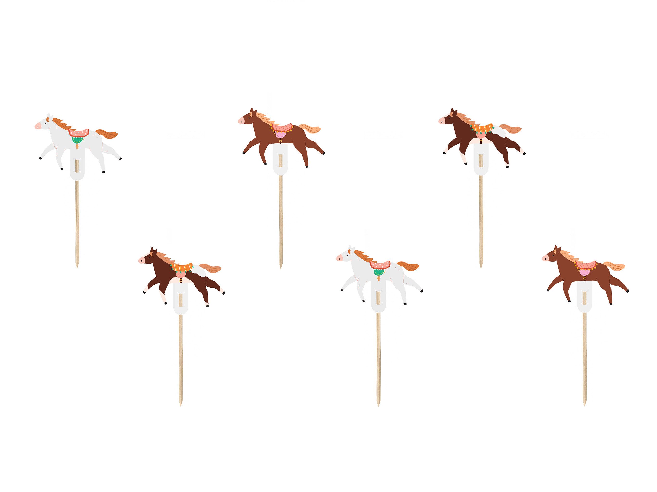 partydeco Tortenstecker, Cake Topper Pferde 13cm Weiß / Braun 6er Set