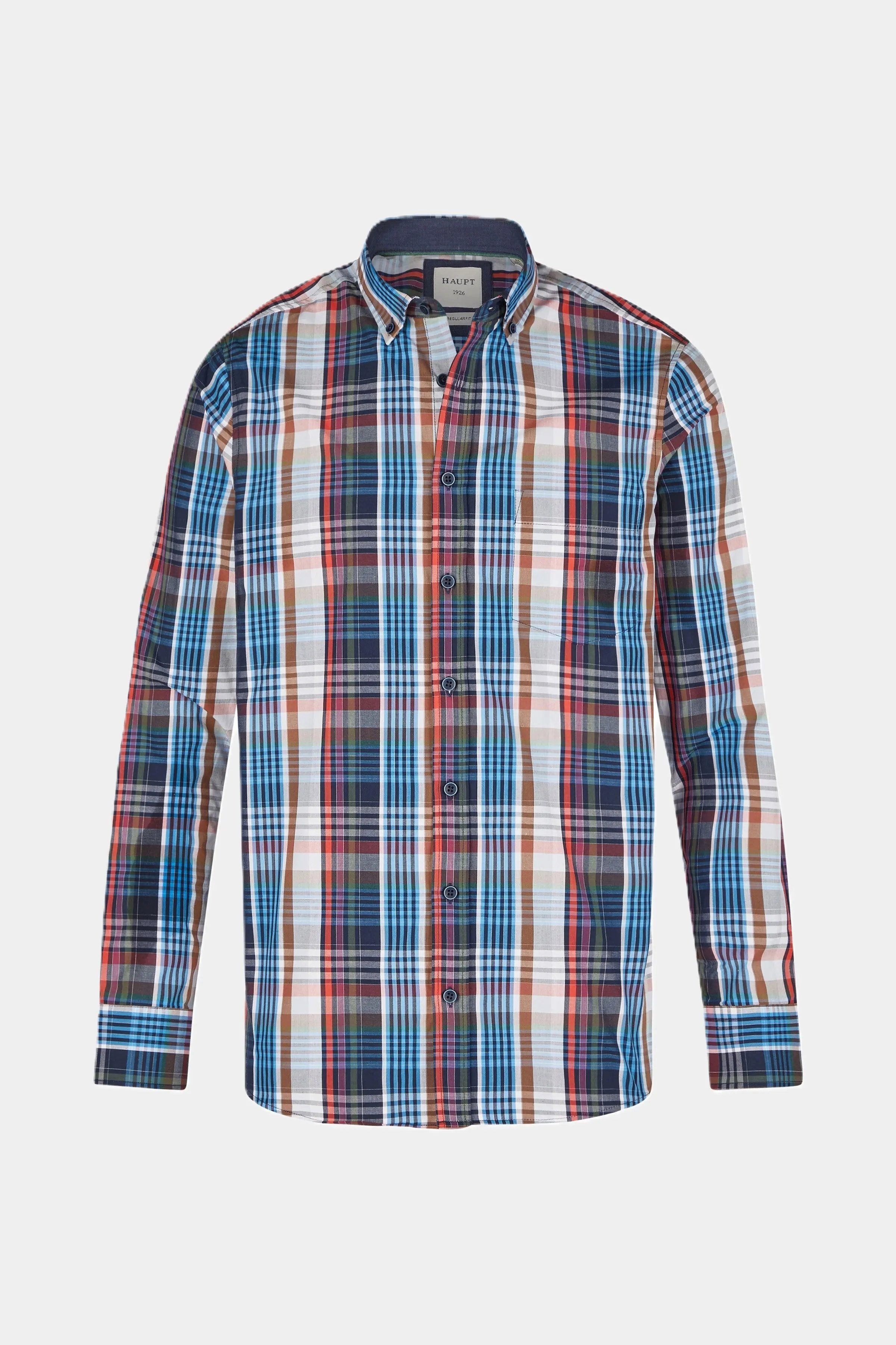 Haupt Langarmhemd Haupt Popelin Modern Fit Herrenhemd im Karomuster navy günstig online kaufen