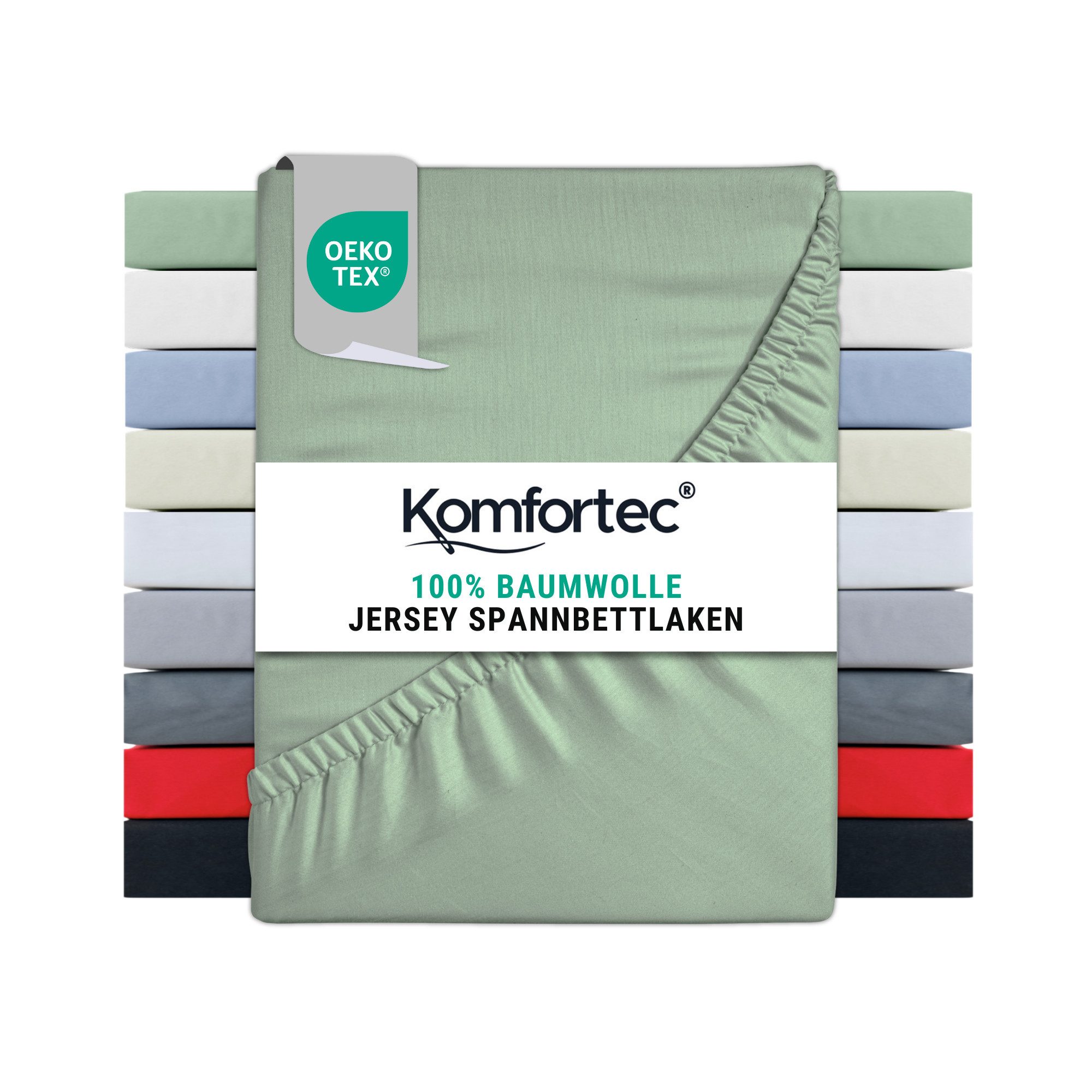 Komfortec Spannbettlaken Jersey Spannbettuch, 90x200, 140x200, 160x200, 180x200 oder 200x200 cm, 100% Baumwolle (135 g/m), Gummizug: Rundum, (1 Stück), OEKO-TEX® Standard 100 Zertifisiert, für Matratzen bis 25 cm Höhe