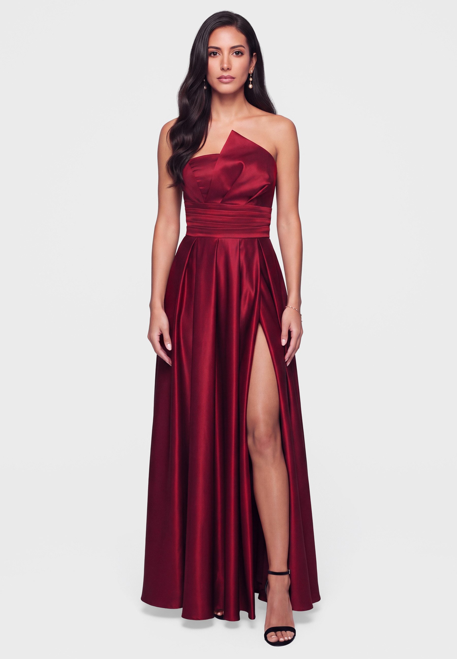 OMBRE Abendkleid Abendkleid Maxi mit elegantem Schnitt Bordeaux M (kein Set, 1-tlg) in Unifarbe