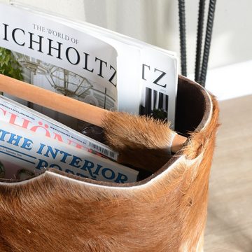 wohnfreuden Aufbewahrungsbox Zeitungsständer aus Ziegenfell und Teakholz 40 cm