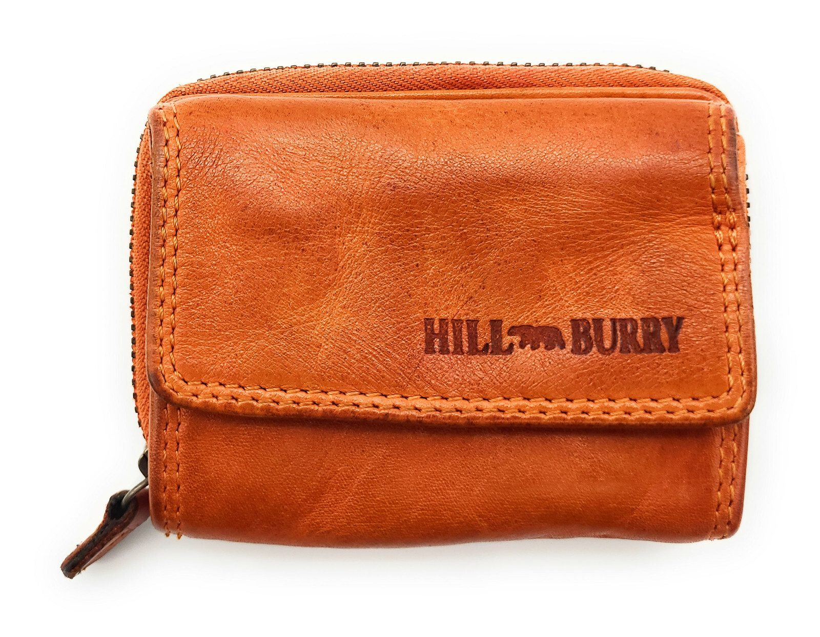 Hill Burry Mini Geldbörse kleines Waschleder Unisex Portemonnaie mit RFID Schutz, Geldbeutel für Urlaub, Reise, Alltag, orange