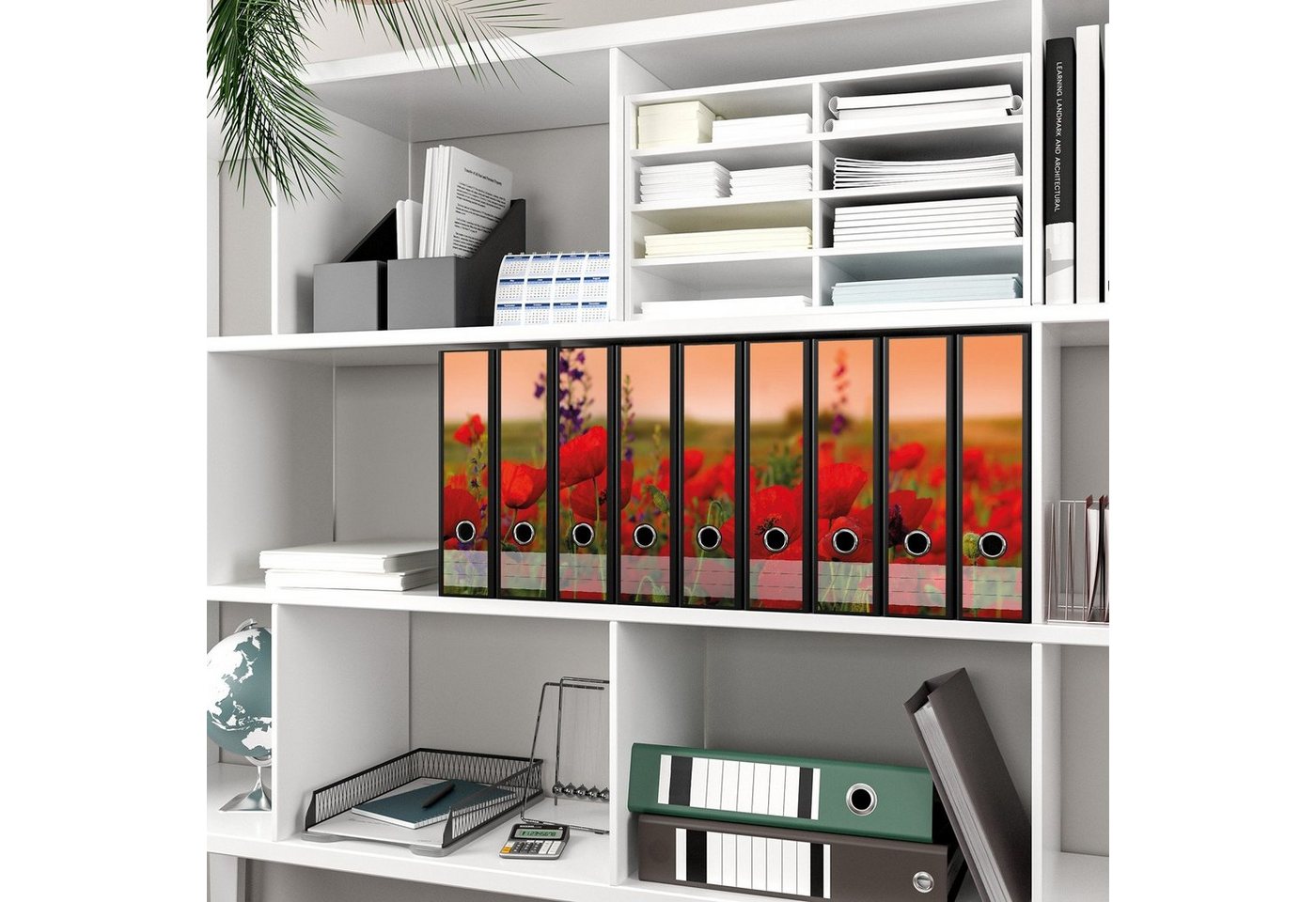 Thumbnail - Wallario Etiketten Mohnblumen auf dem Feld, Ordnerrücken-Sticker in verschiedenen Ausführungen