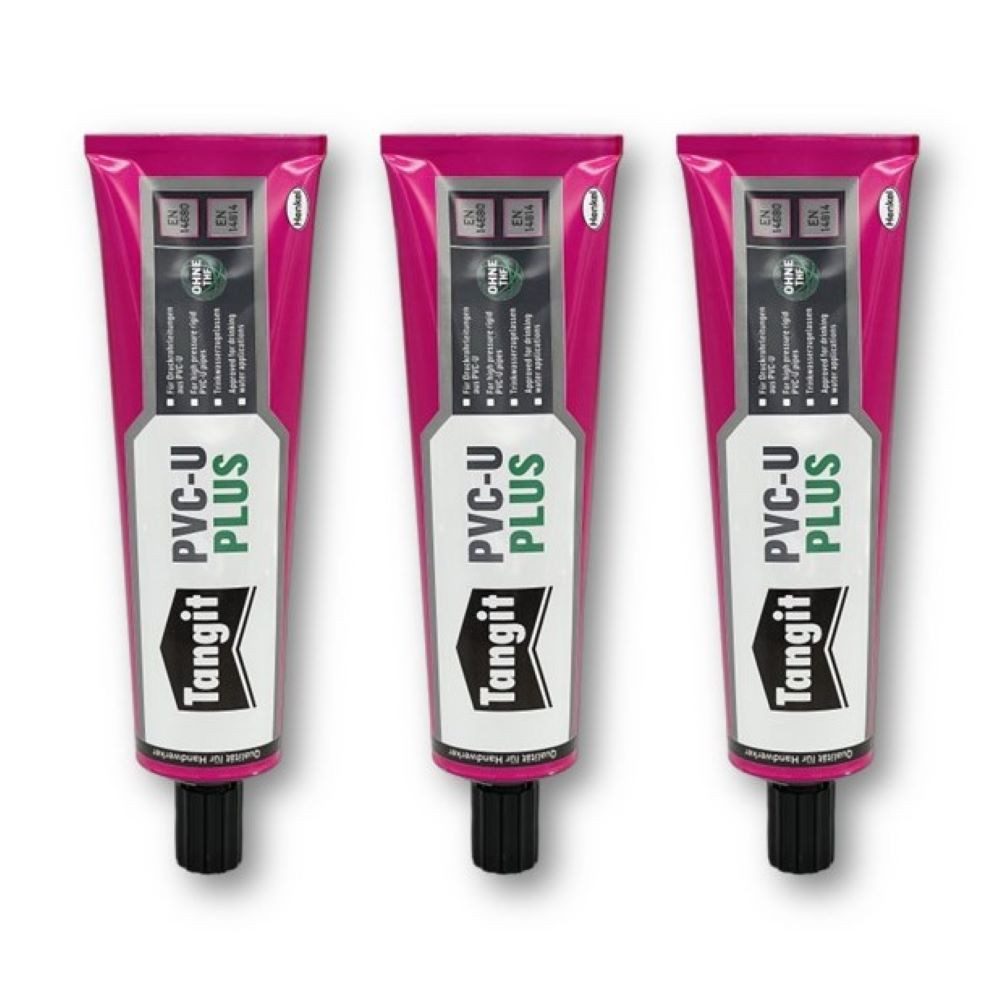 Tangit Klebstoff Tangit PVC-U Plus Kleber für Druck- und drucklose Rohrleitungen 125g, (3-tlg)