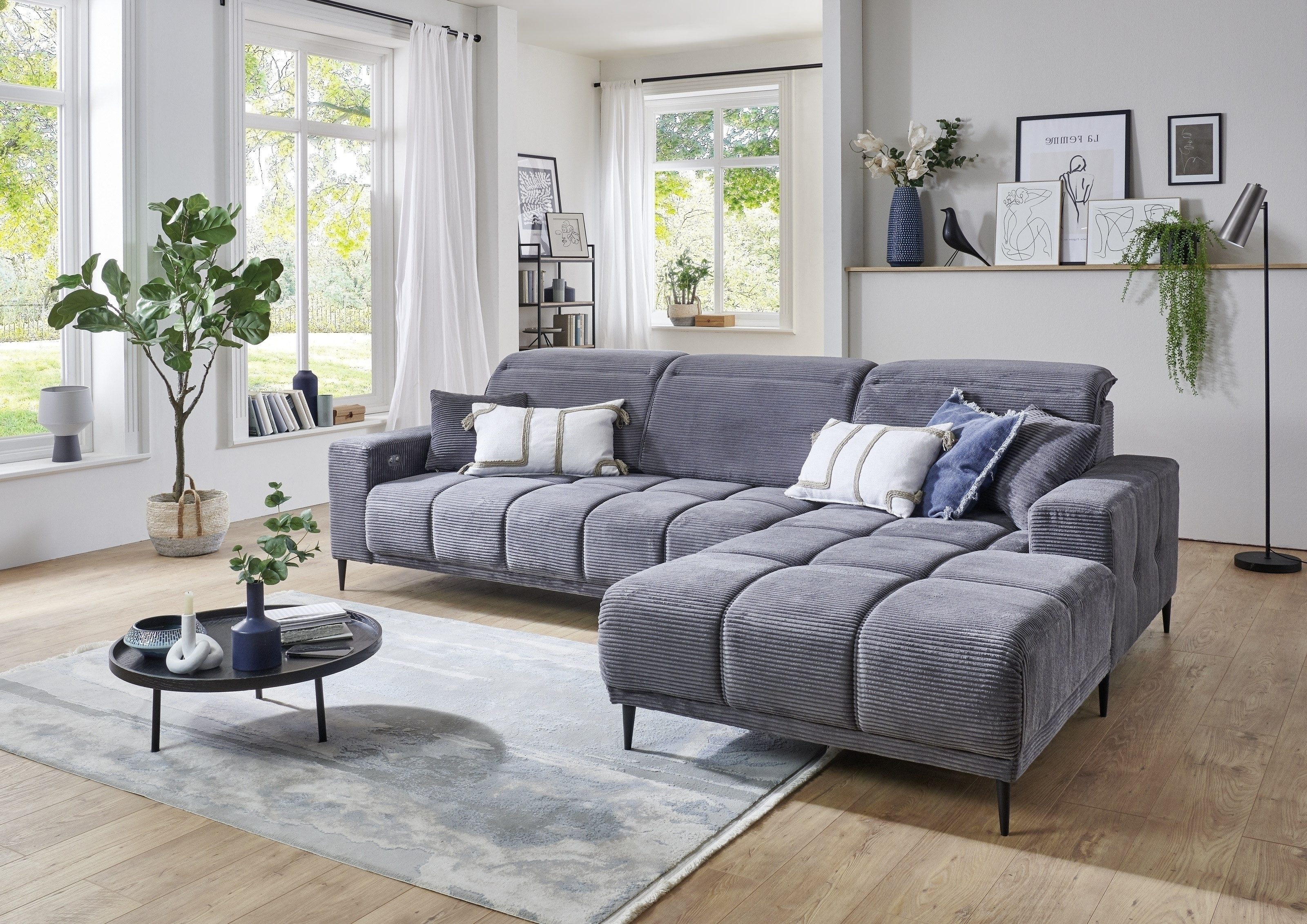 freiraum Wohnlandschaft Lindesberg, elektr. Sitzverstellung, Federkern, dunkelgrau - 286x107x195 (BxHxT)