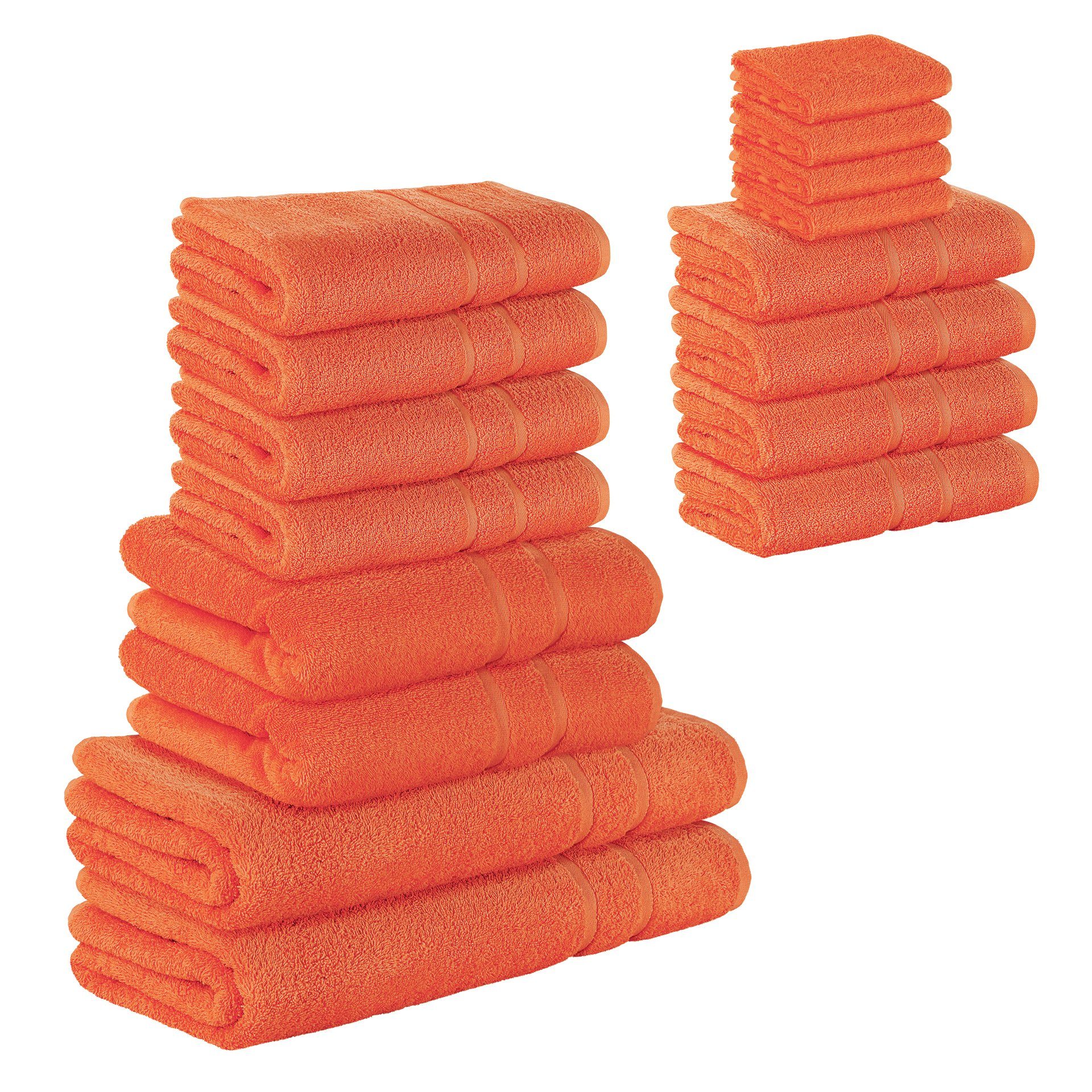 StickandShine Handtuch Set 4x Gästehandtuch 4x Handtücher 4x Duschtücher 2x Badetücher 2x Saunatücher als SET in verschiedenen Farben (16 Teilig) 100% Baumwolle 500 GSM Frottee 16er Handtuch Pack, 100% Baumwolle Orange