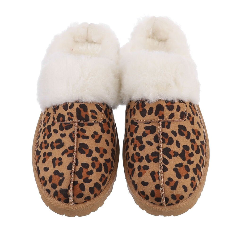 Ital-Design Damen Hausschuhe Freizeit Snowboots (85493105) Flach Hausschuhe in Leo