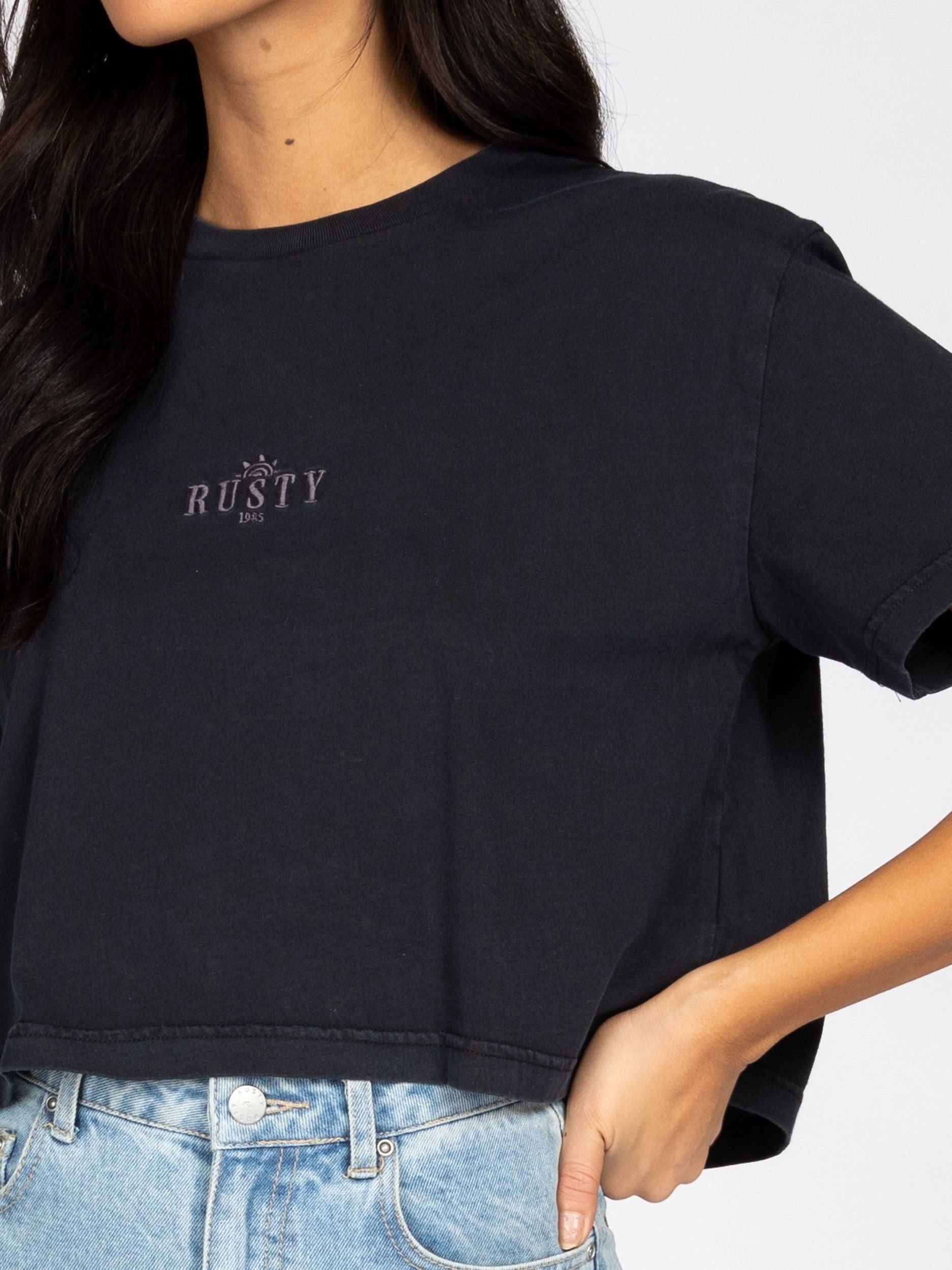 Rusty T-Shirt RUSTY SUNRISE RELAXED Washed TEE Black CROP FIT