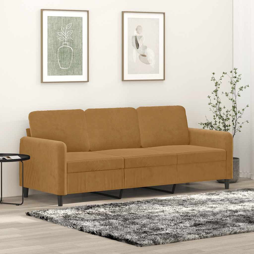 vidaXL Sofa vidaXL 3-Sitzer-Sofa Braun 180 cm Samt