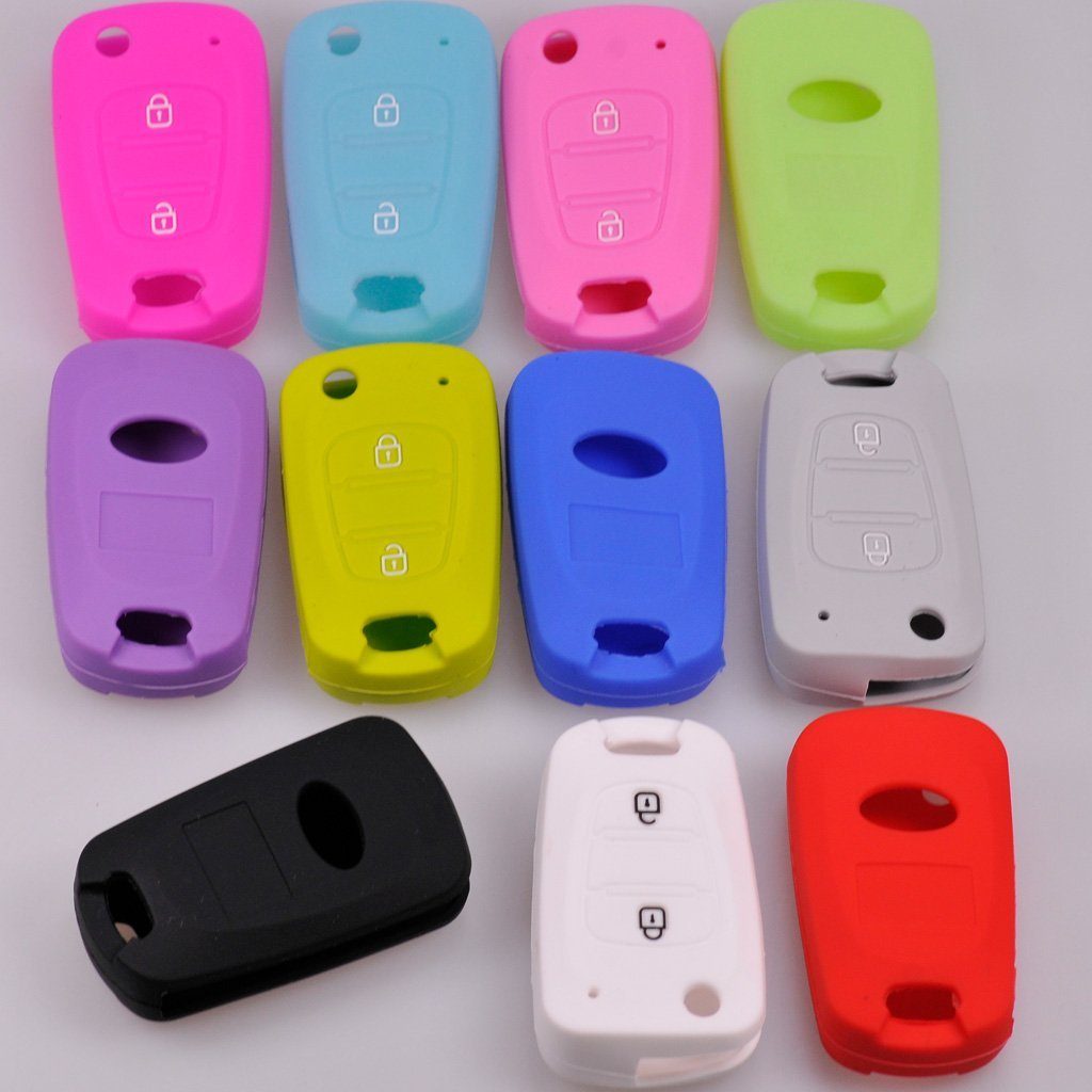 mt-key Schlüsseltasche Autoschlüssel Softcase Sportage 2 Silikon Picanto fluoreszierend für Tasten Kia Rio Schlüssel Elantra Grün, Schutzhülle Hyundai Accent