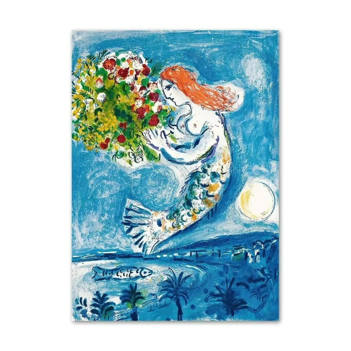TPFLiving Kunstdruck (OHNE RAHMEN) Poster - Leinwand - Wandbild, Marc Chagall, Surrealismus, Menschliches Leben, abstrakte Leinwand (Leinwandbild XXL), Farben: Blau, Rot, Gelb, Grün, Schwarz, Weiß -Größe: 30x40cm
