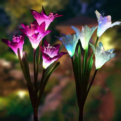 Rutaqian LED Solarleuchte Solarbetriebene künstliche Lilie Blume Garten Lampe Dekor LED Licht, LED wechselbar, Tageslichtweiß