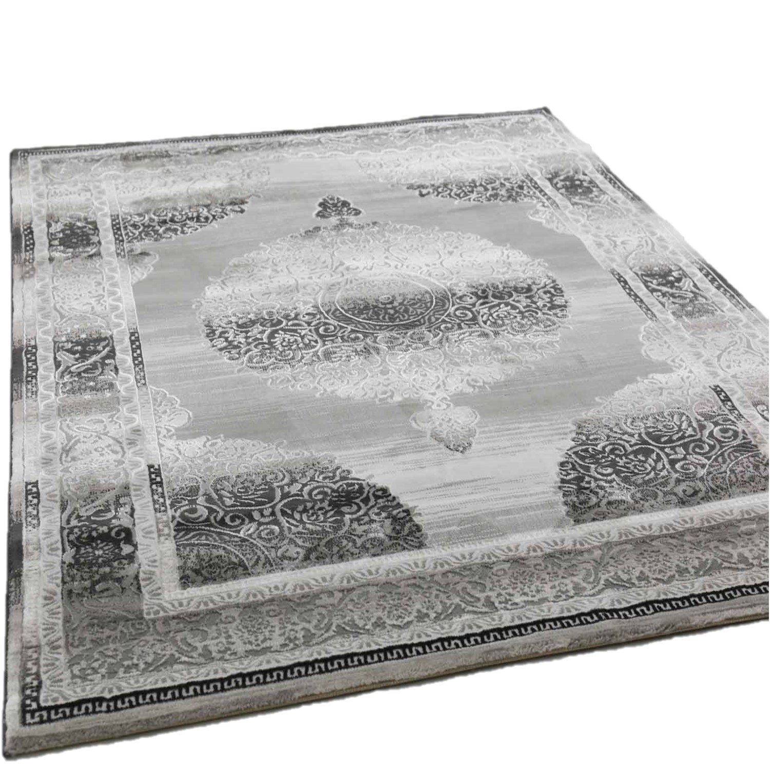 Vimoda Orientteppich Designer Wohnzimmerteppich, Rechteckig, Elegant,Orientalisch, Läufer Anthrazit