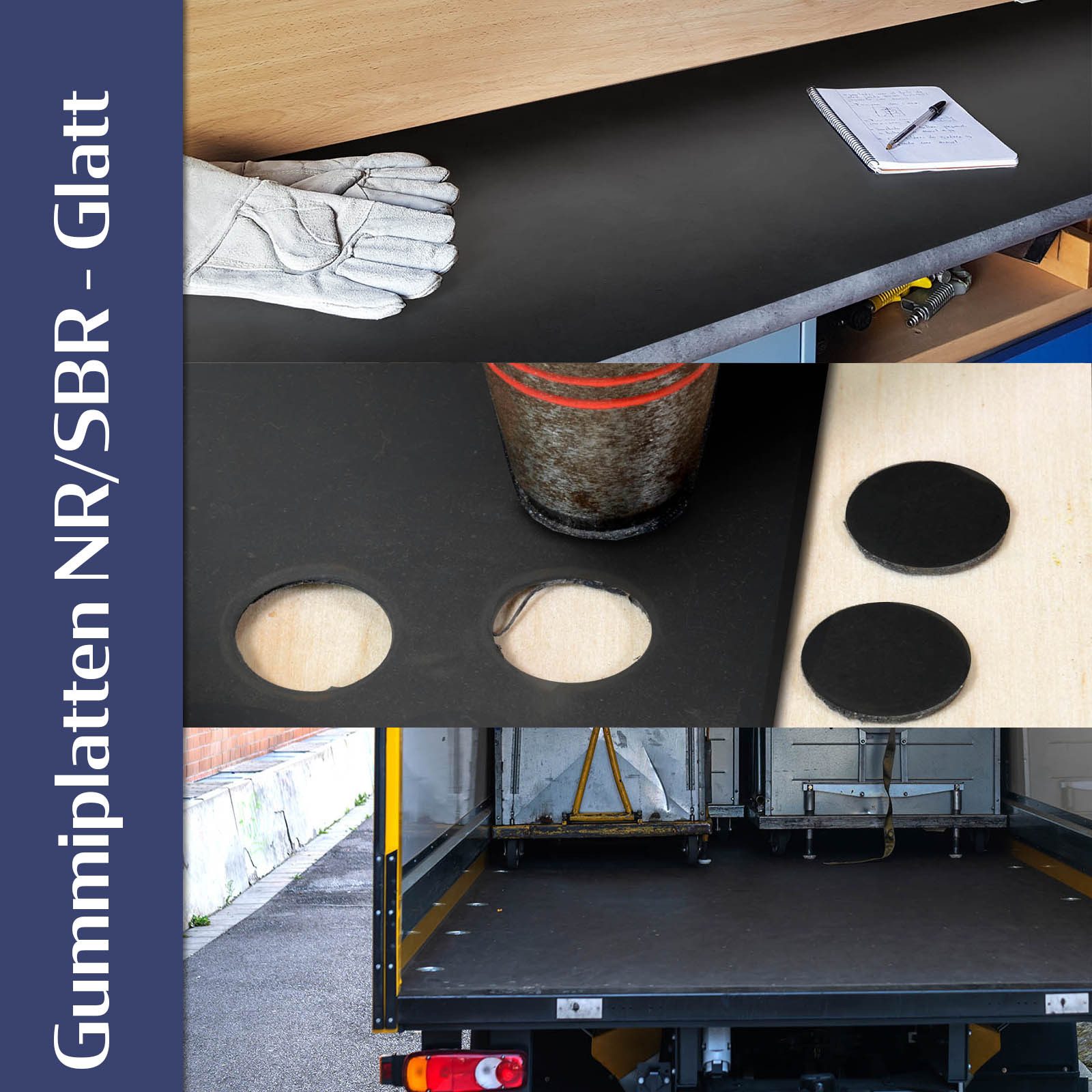 Nova Forma Gummimatte NR/SBR Glatt - Vollgummi Meterware in vielen Stärken, Gummiplatten vielseitig einsetzbar in Werkstatt, Beruf & Privat