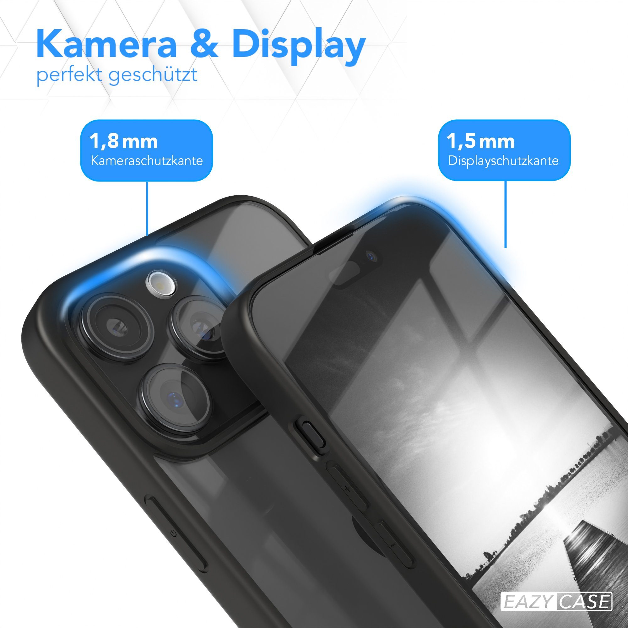 EAZY CASE Handyhülle Bumper Case für Apple iPhone 15 Pro Max 6,7 Zoll, Hülle Durchsichtig kratzfest Back Cover mit Displayschutz Schwarz – Bild 3 von 5