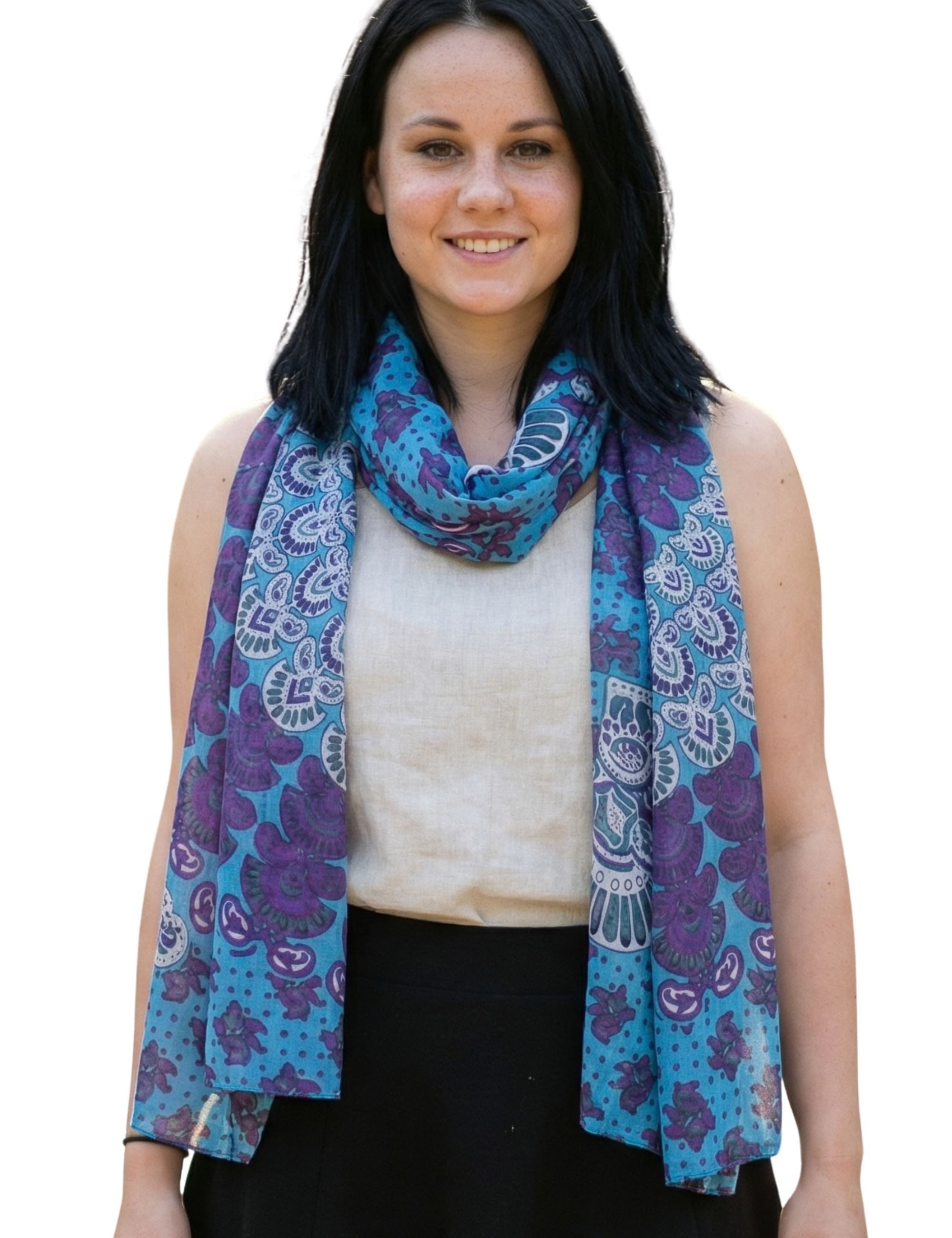 Sunsa Halstuch Damen Schal Tuch Baumwolle Halstuch Sommer Scarf mit Blumen, Blumenmotive Aufdruck