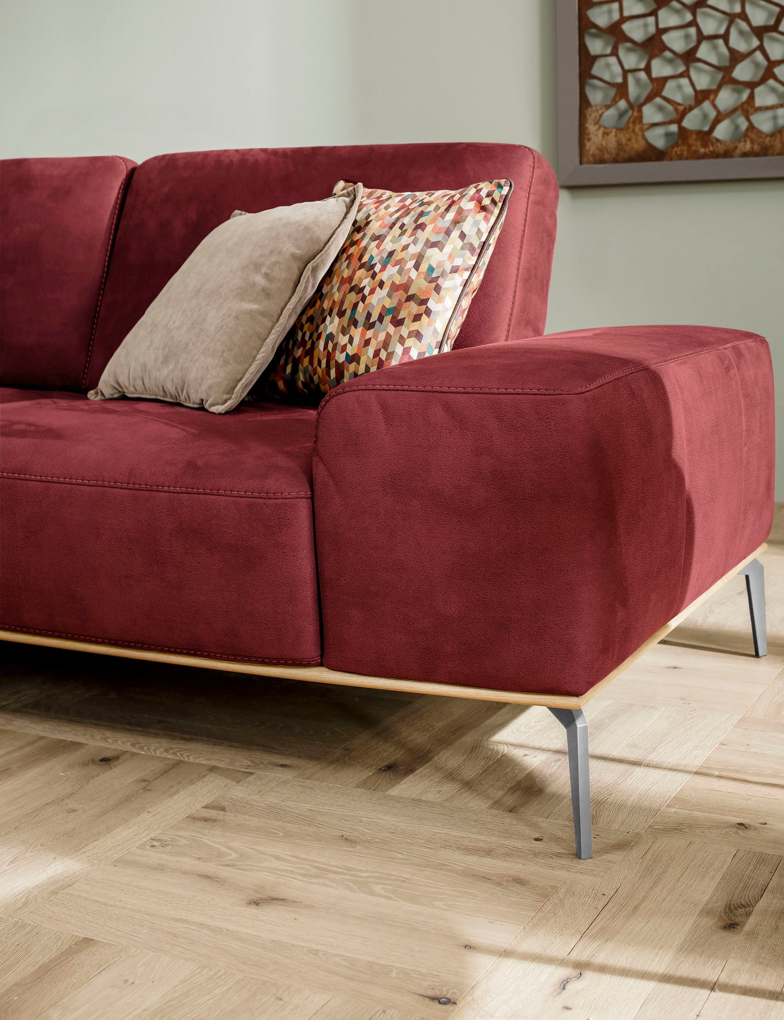 Chrom Ecksofa Füße glänzend, run, Holzsockel, W.SCHILLIG elegantem in cm mit 319 Breite