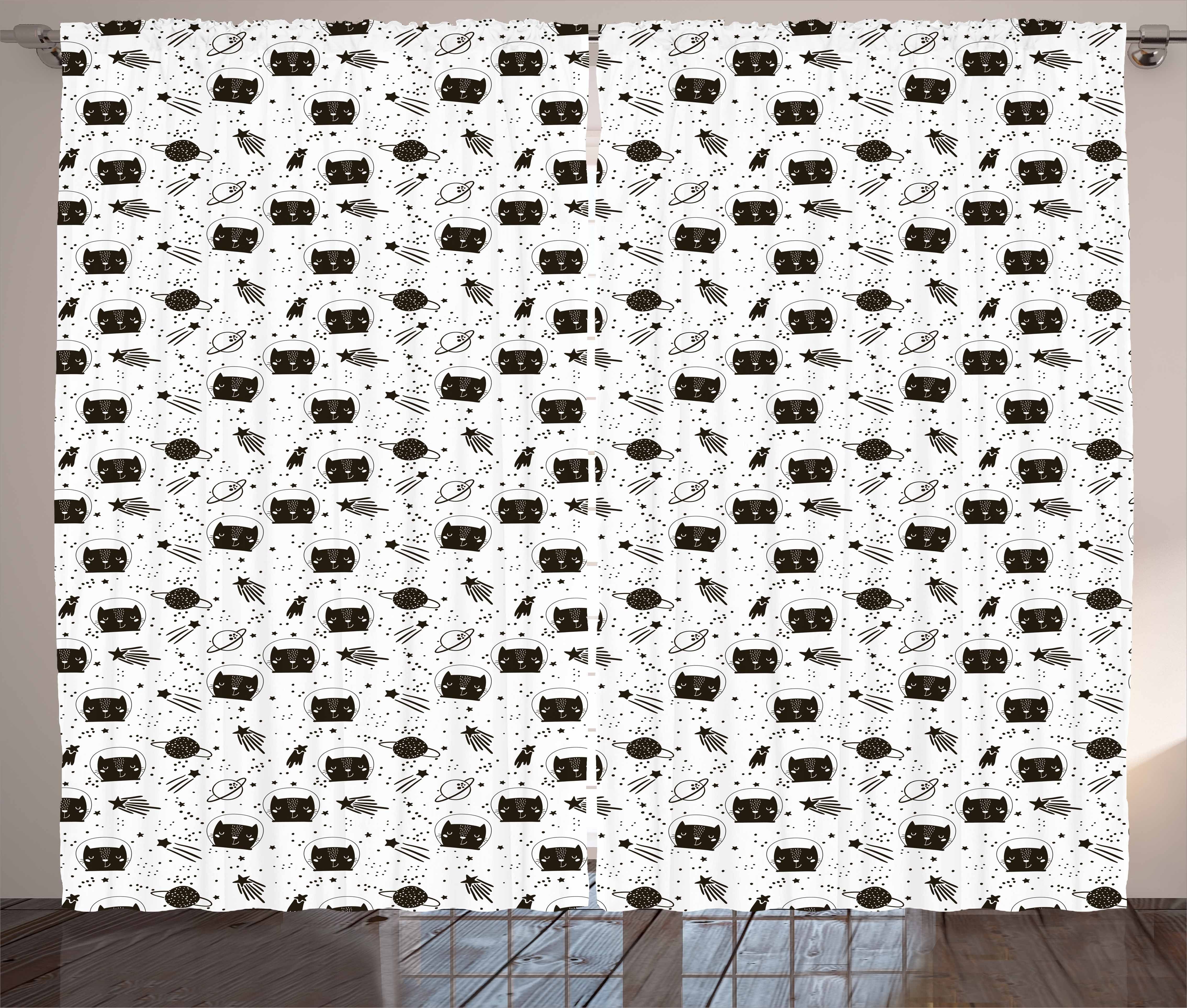 Gardine Schlafzimmer Kräuselband Vorhang mit Schlaufen Abakuhaus, Haken, Katzen im Weltraum Gekritzel und