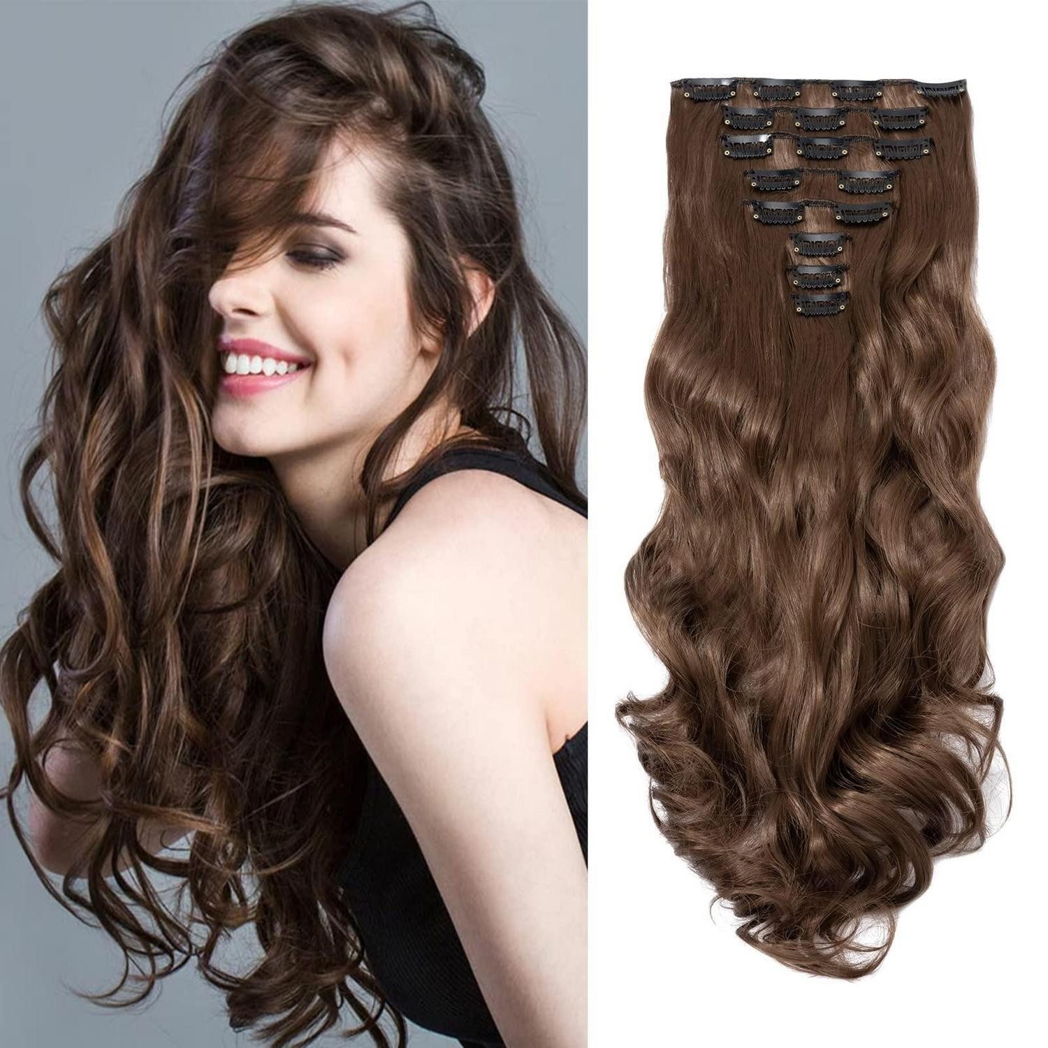 LuxusKollektion Kunsthaar-Extension Clip in Extensions Haarverlängerung Lockig Hellbraun 45 cm Hellbraun