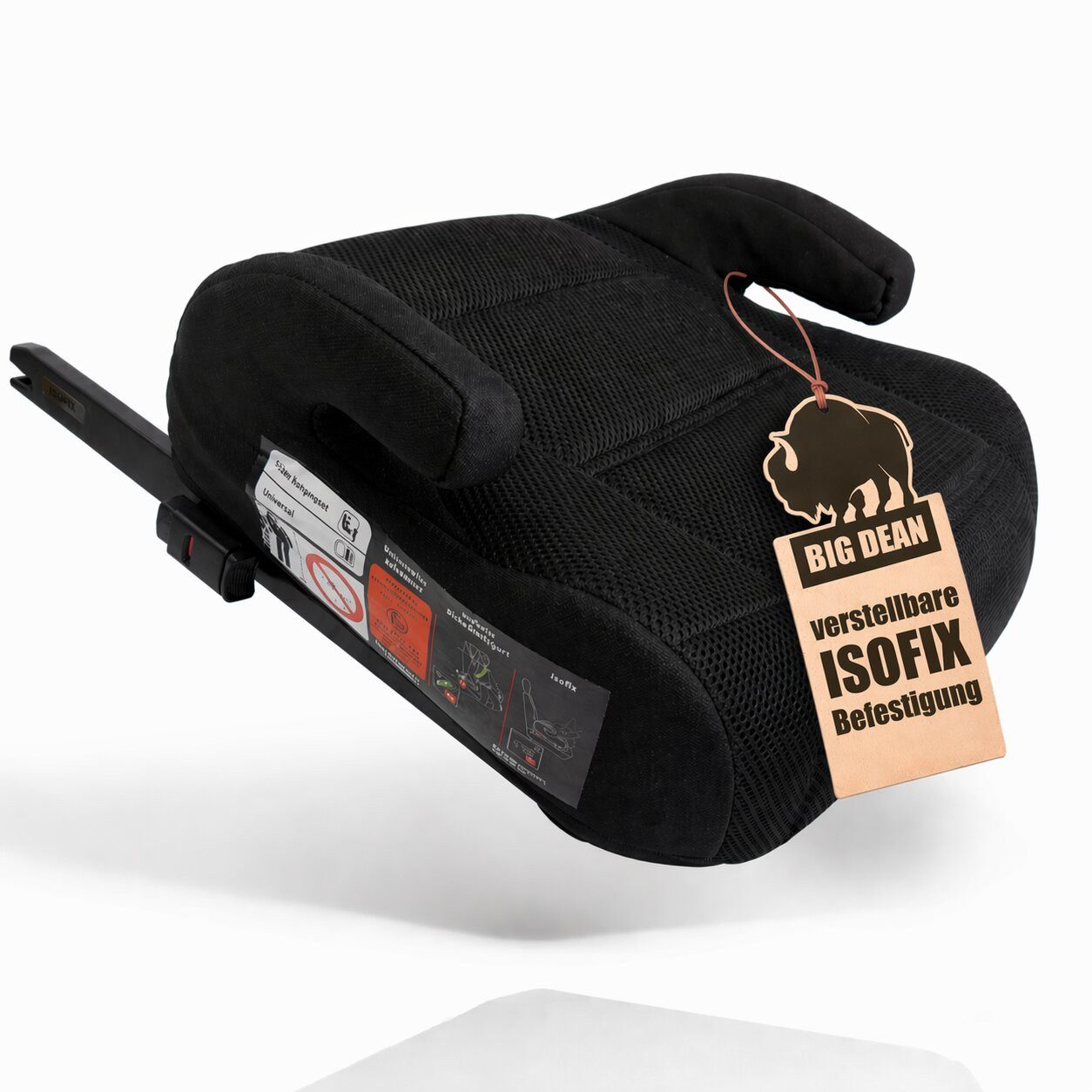 BigDean Kindersitzerhöhung mit Isofix nach neuster i-Size Norm R129 Schwarz Sitzerhöhung, ab: 6, bis: 12, (Packung, 1-tlg), Isofix, ECE R129 (i-Size) Norm, Bezug Waschbar