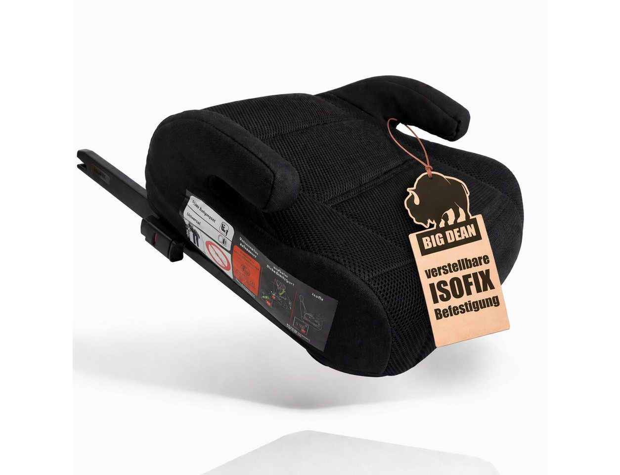 BigDean Kindersitzerhöhung mit Isofix nach neuster i-Size Norm R129 Schwarz Sitzerhöhung, ab: 6, bis: 12, (Packung, 1-tlg), Isofix, ECE R129 (i-Size) Norm, Bezug Waschbar