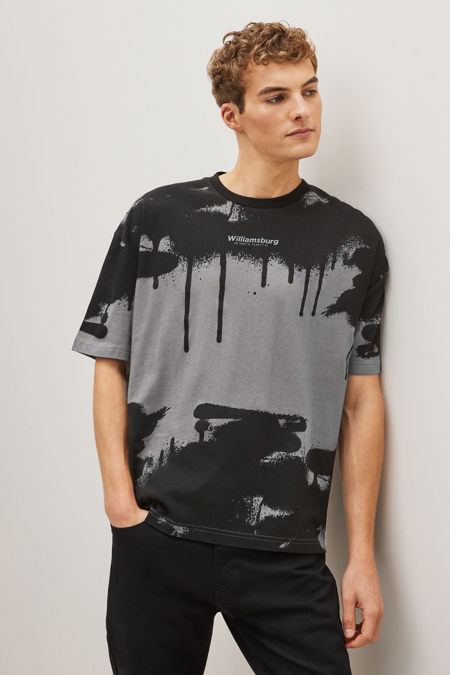 Print-Shirt Next T-Shirt Graffiti mit Print (1-tlg) Grey