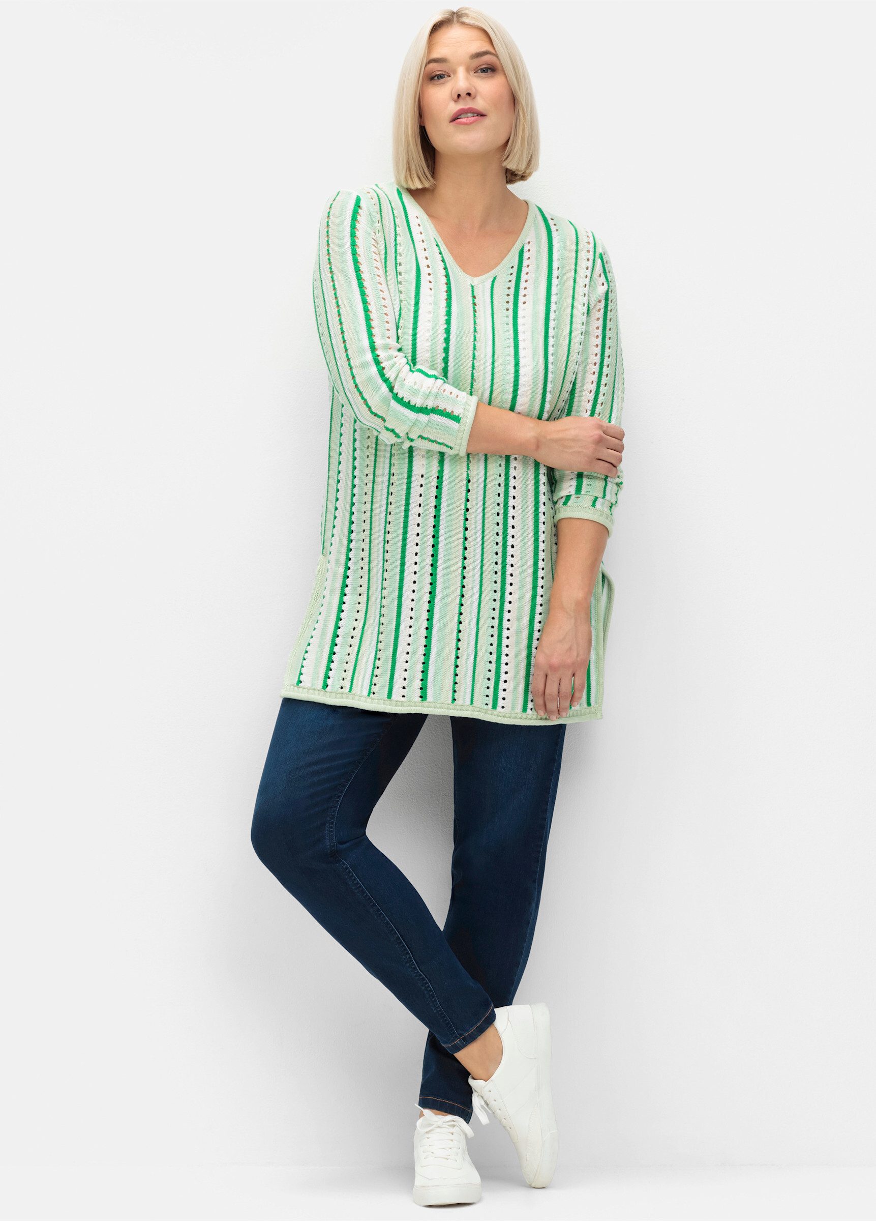 Sheego Strickpullover Ajourpullover . aus Ajourstrick, mit Seitenschlitz günstig online kaufen