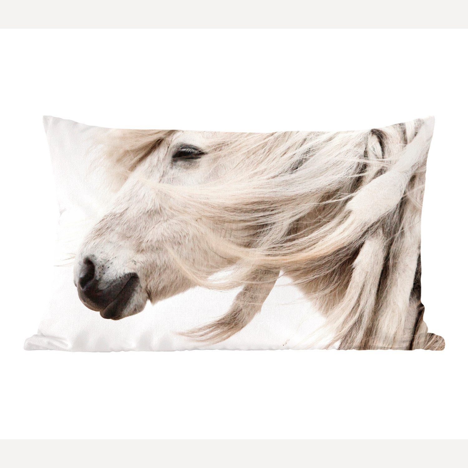 Weiß, - Mähne Pferd Zierkissen, mit MuchoWow - Dekokissen Wohzimmer Schlafzimmer Dekoration, Füllung, Dekokissen