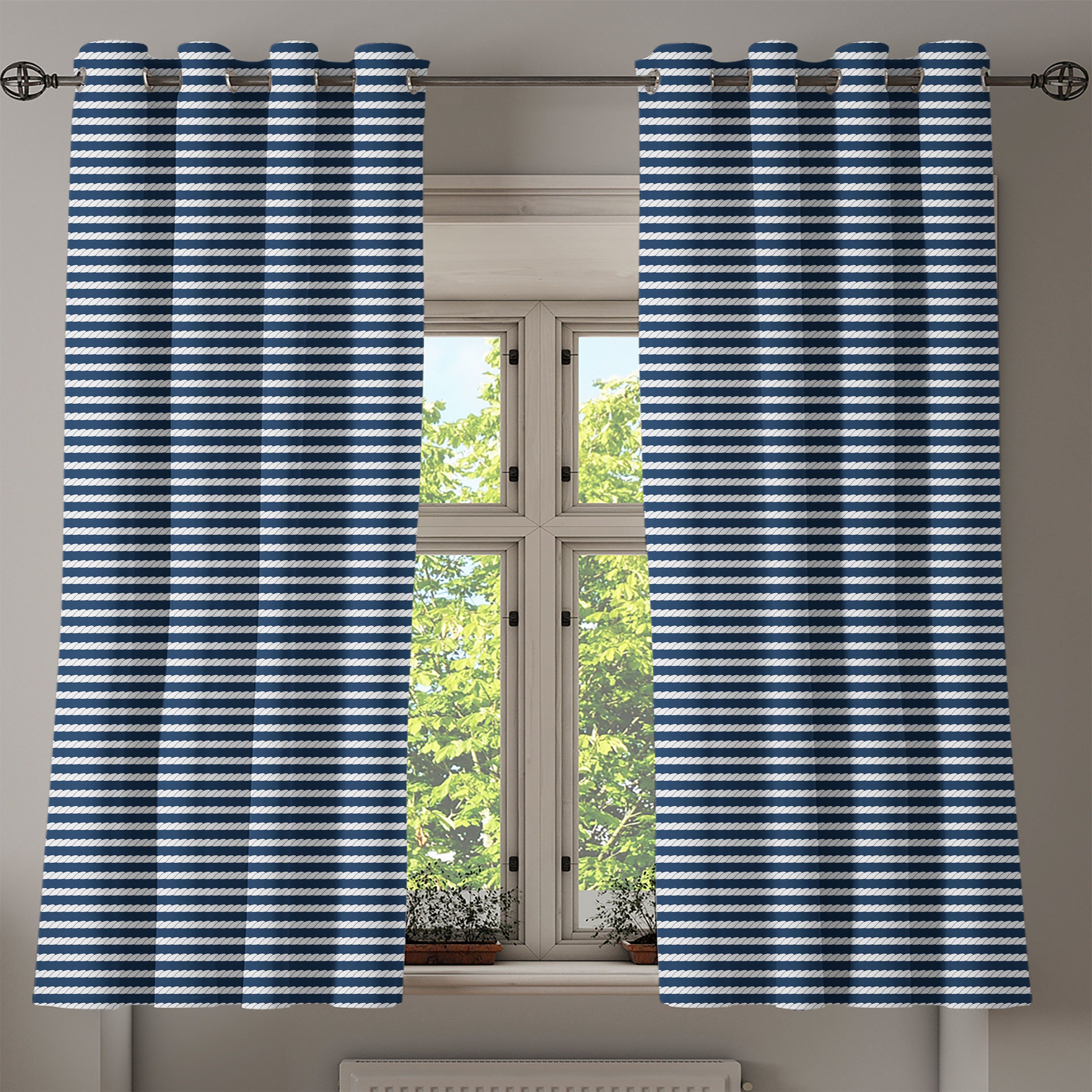 2-Panel-Fenstervorhänge Dekorative Schlafzimmer Seil-Streifen-Muster für Abakuhaus, Marine Wohnzimmer, Gardine