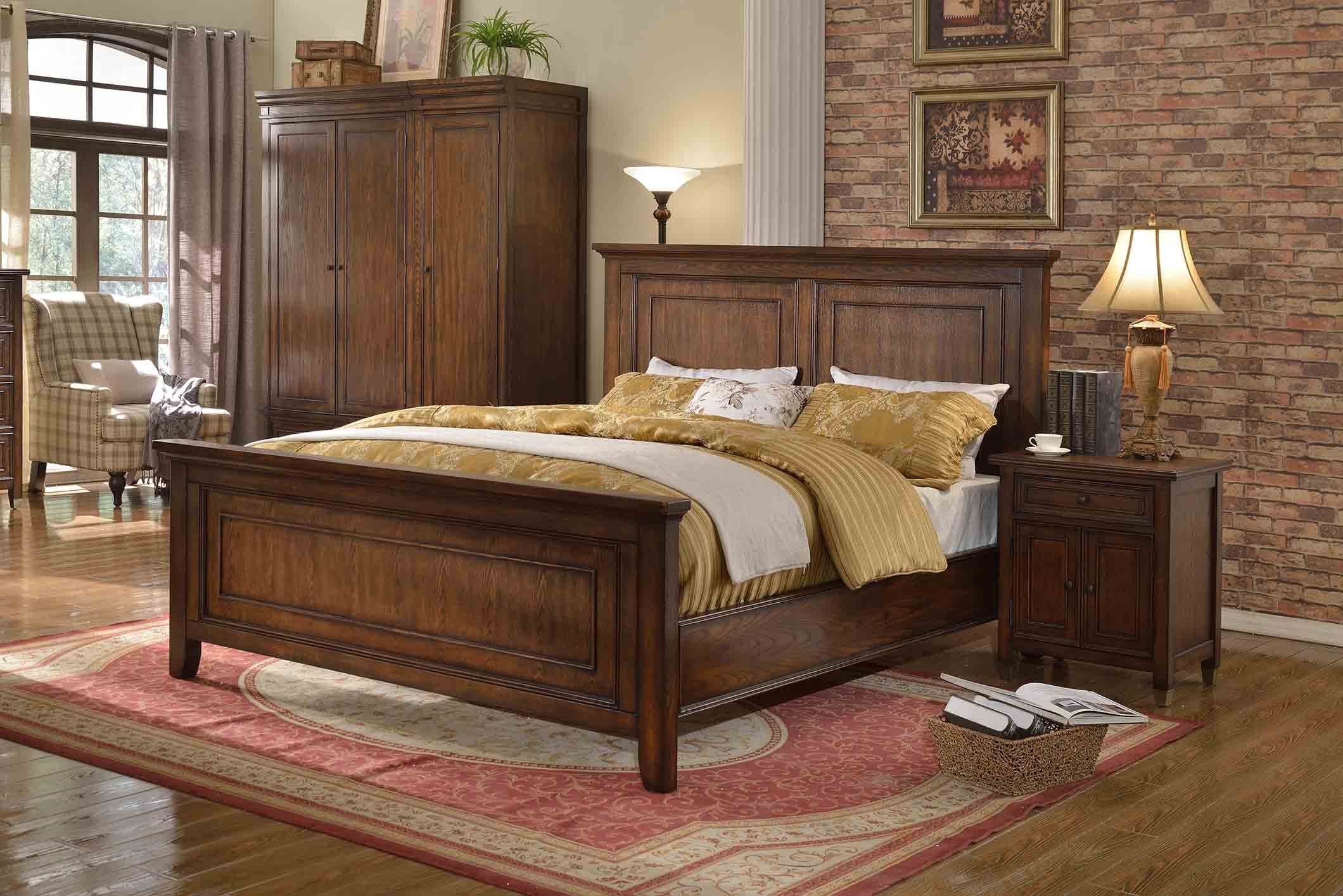 JVmoebel Holzbett Elegantes Schlafzimmer Set in warmem Braun mit Nachttischen (Set, Bett), Made in Europa