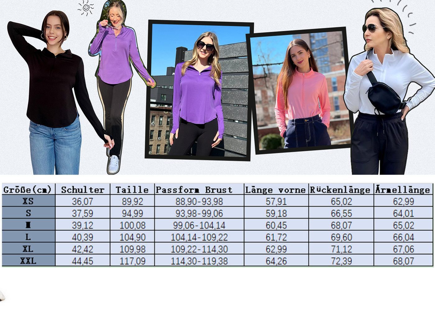 G4Free Trainingsshirt Damen Langarmshirts Sonnenschutz mit halber Reißversc günstig online kaufen