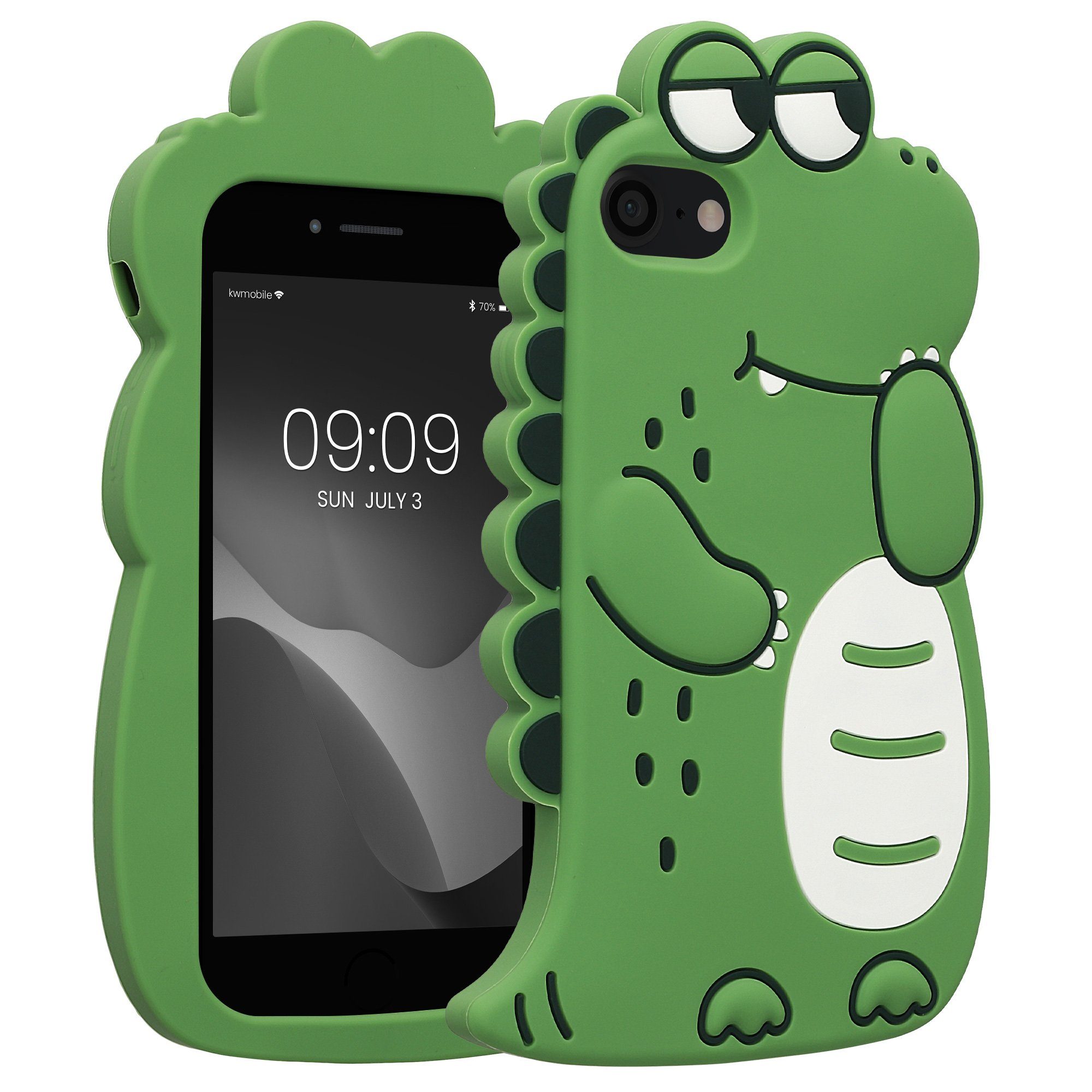 kwmobile Handyhülle Hülle für Apple iPhone SE / 8 / 7, Silikon Handy Schutzhülle Cover Case - Süßer Dinosaurier Design