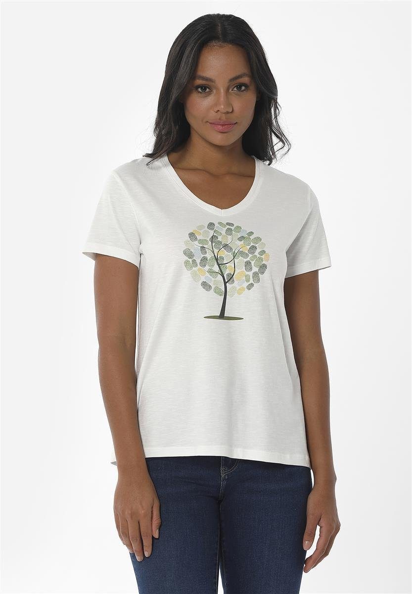 ORGANICATION T-Shirt Women's Printed V-neck T-shirt in Off White