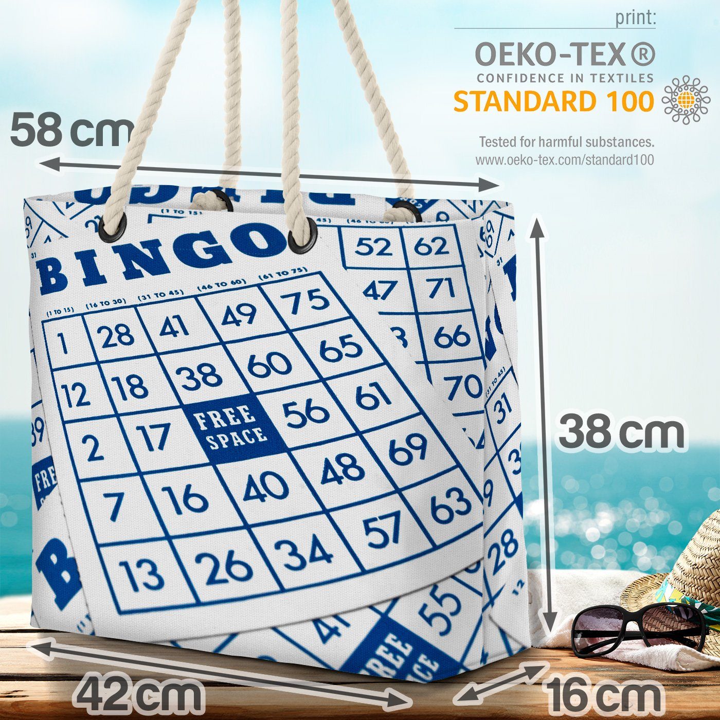 Spiel Karte Spiel Bingo Glücksspiel (1-tlg), Bingo Brett Opa Karte Spiel Oma VOID R Strandtasche