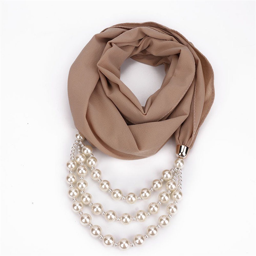 dekorative Modeschal weiß Schal, warmen Rouemi Damen Schal Perlenkette Loop Schal,Imitation