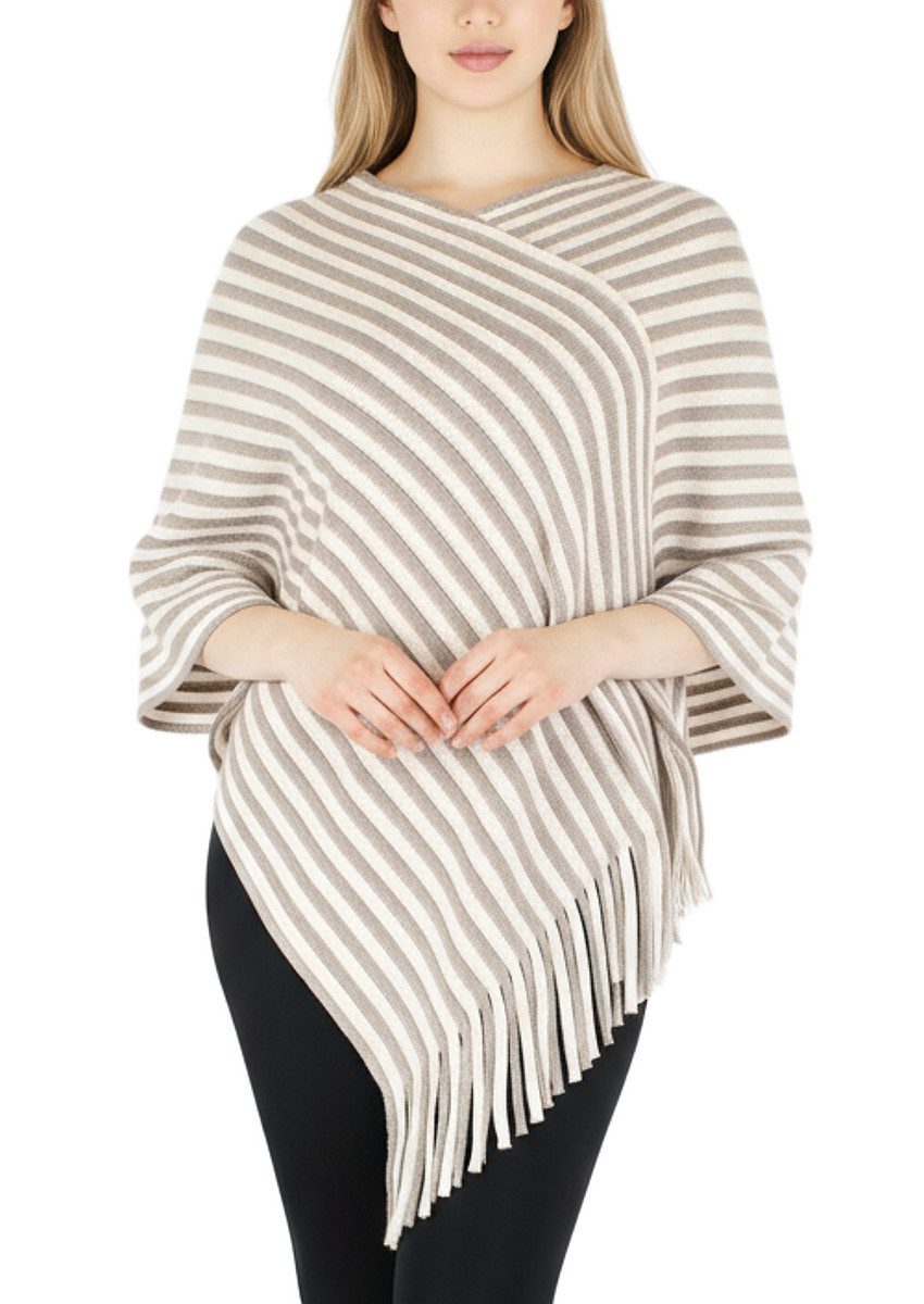 dy_mode Strickponcho Damen Fransenponcho Gestreift Überwurf Cape Poncho Ges günstig online kaufen