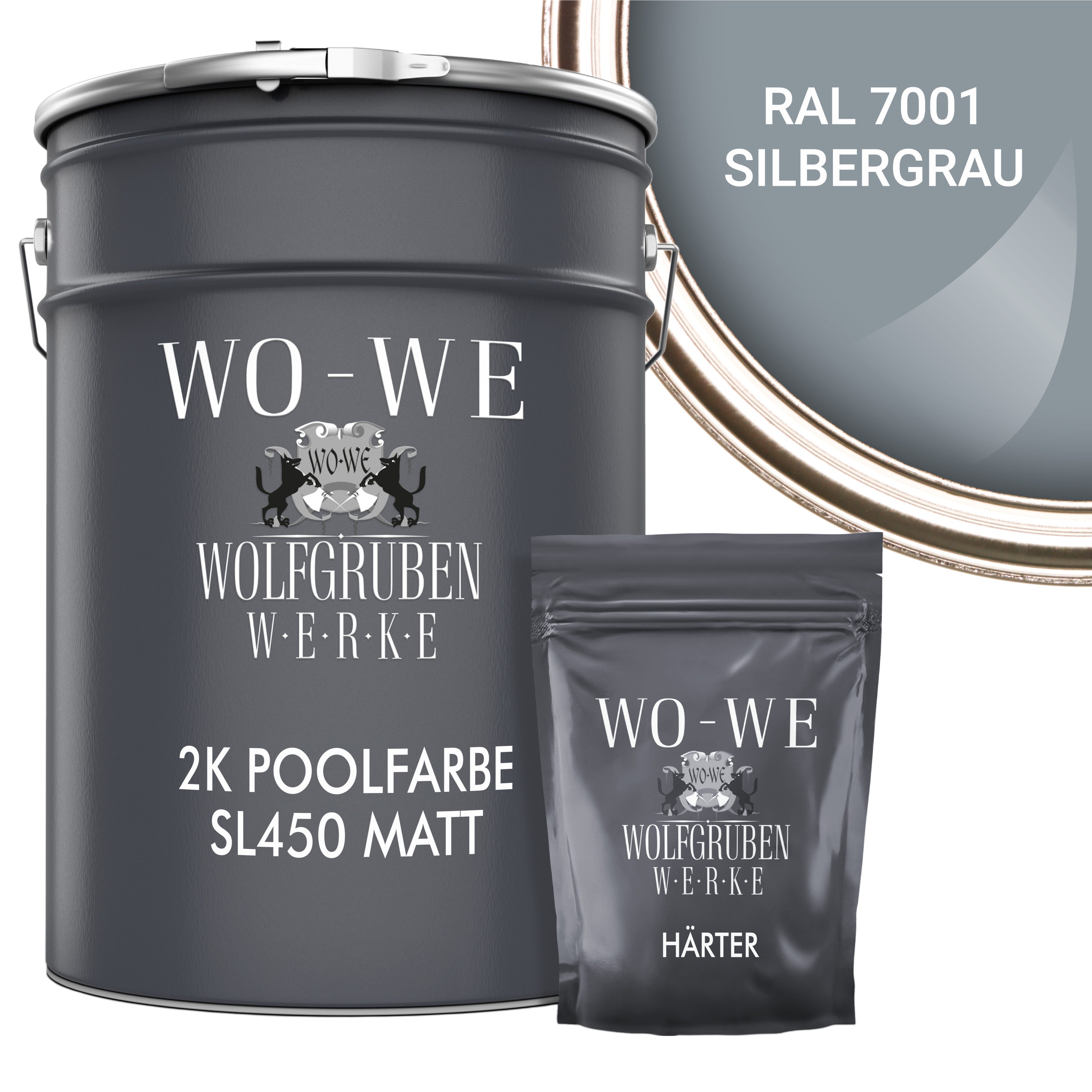 WO-WE Lack 2K Poolfarbe Poolbeschichtung Schwimmbadfarbe SL450 Matt, 2,5–20 kg, MATTE, Epoxidharz