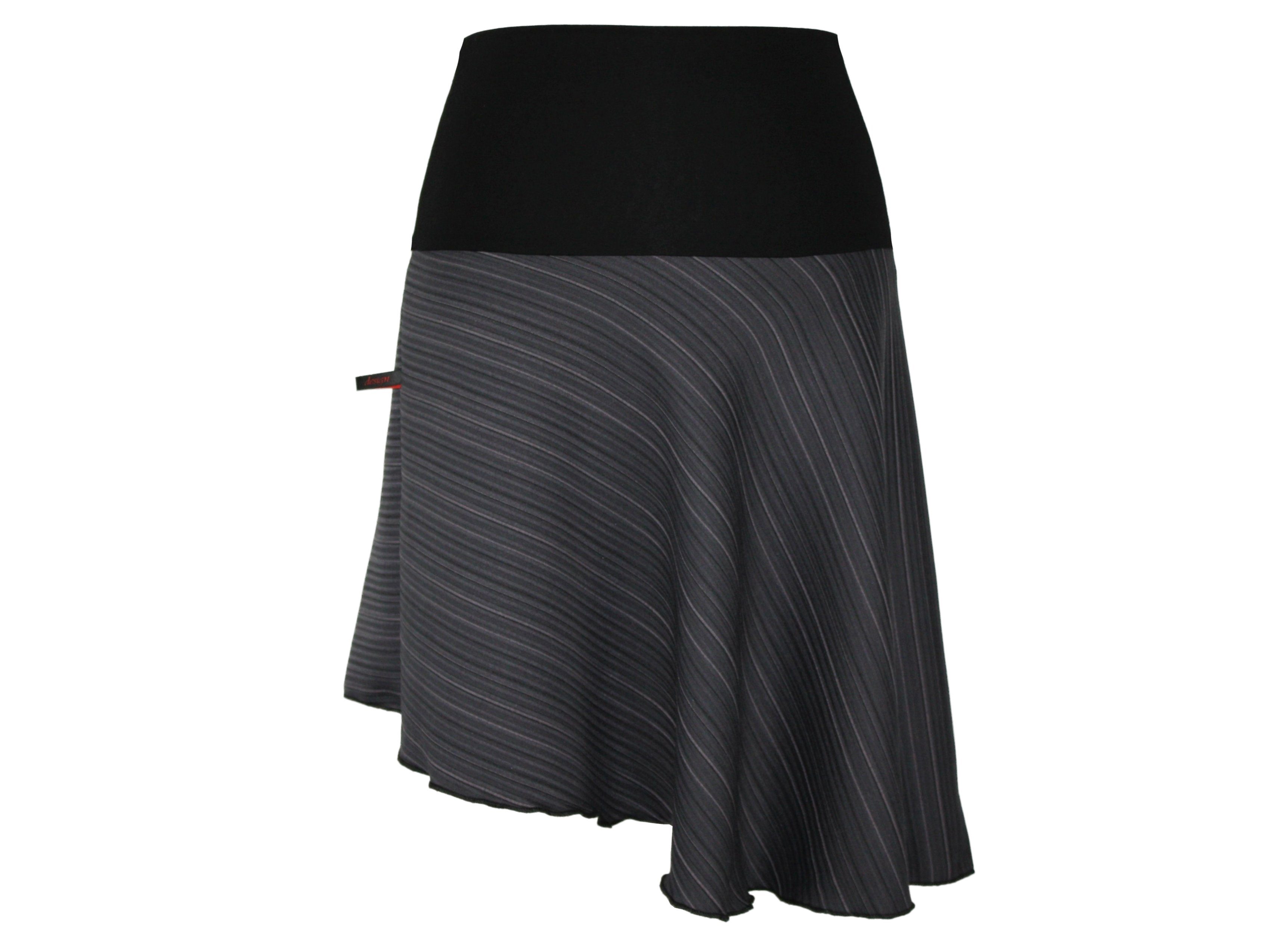 dunkle design Minirock Asymmetrisch Grau Schwarz Streifen Jerseybund