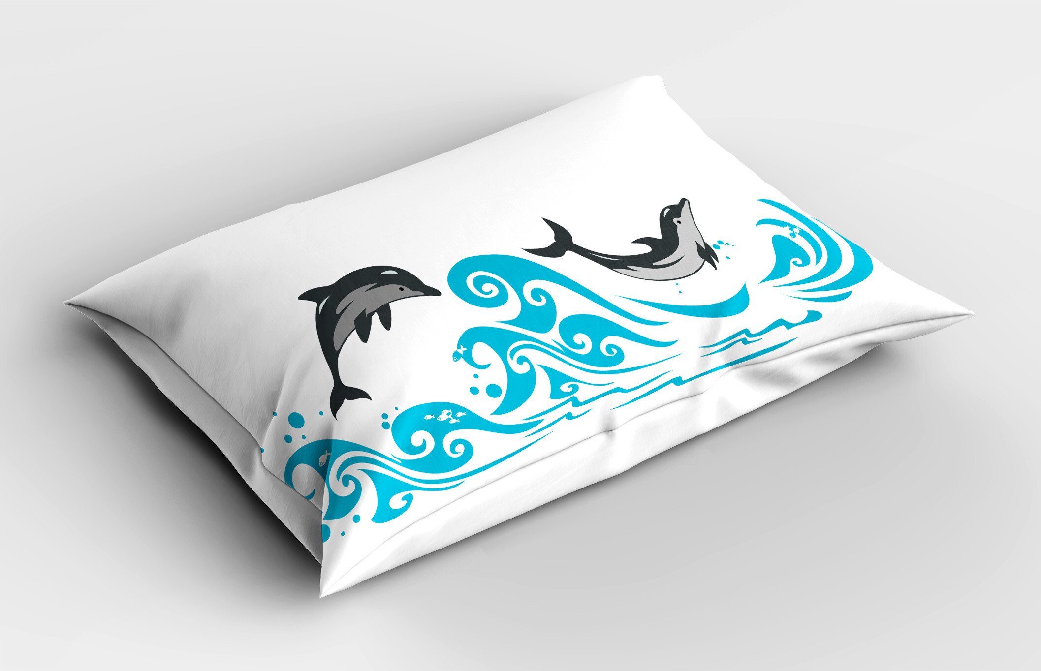 Kissenbezüge Dekorativer Standard Size Gedruckter Kopfkissenbezug, Abakuhaus (1 Stück), Delfin Big Fish Säugetier Wellen Kunst