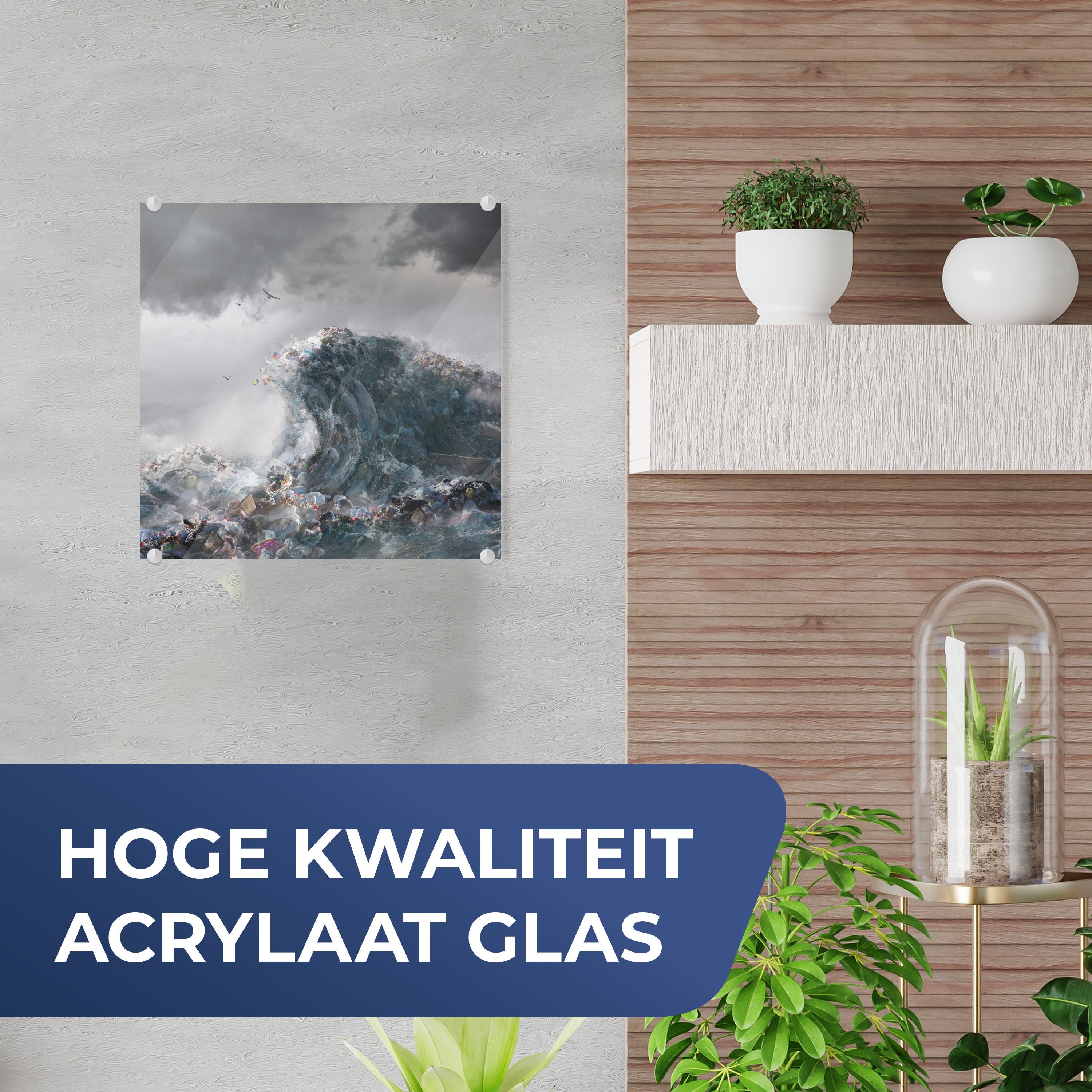 Abfall, auf - Wanddekoration MuchoWow Glas (1 Glas - Foto auf - Wandbild Bilder - Acrylglasbild Golf Glasbilder Meer St), -