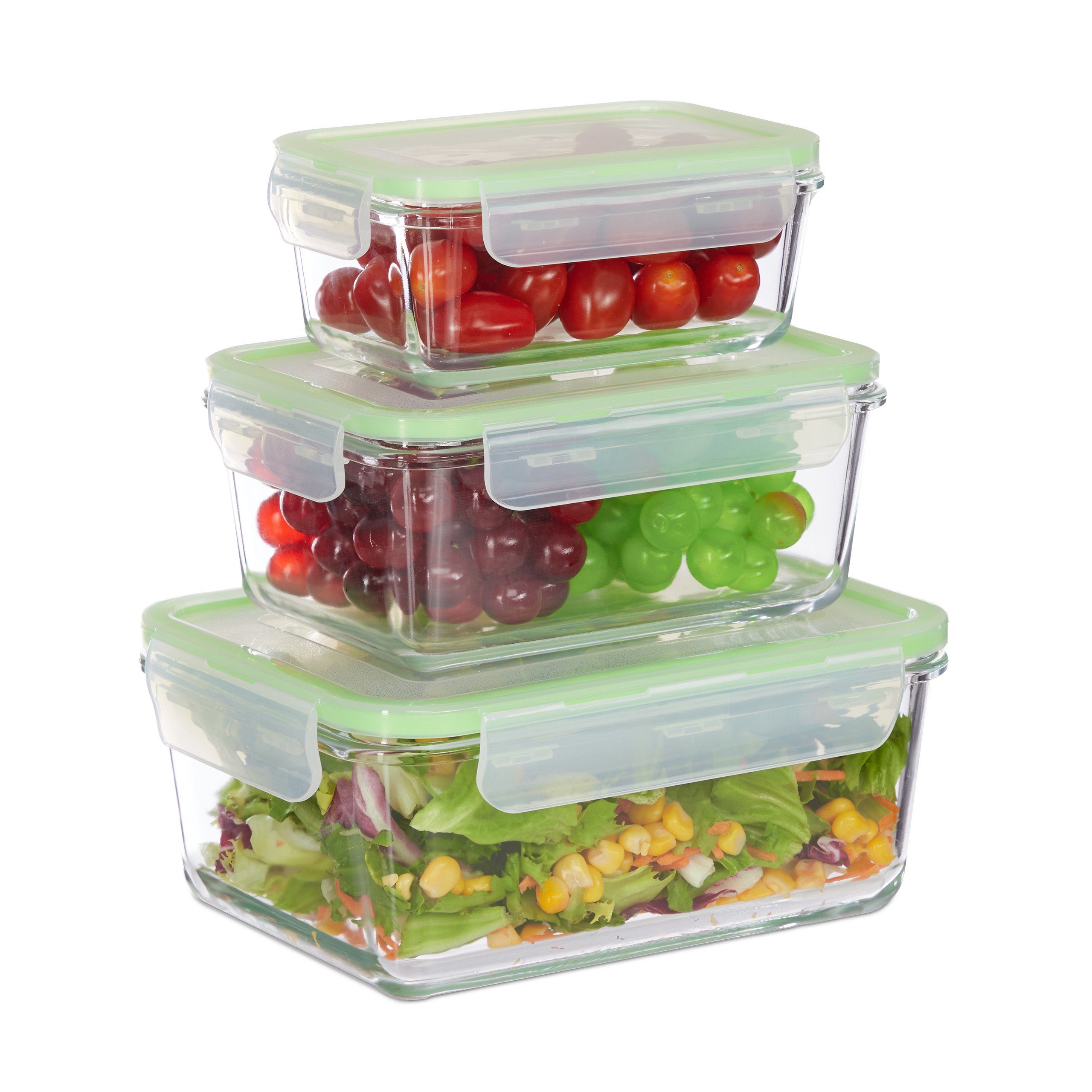 relaxdays Frischhaltedose »Frischhaltedosen Glas 3er Set«, Glas